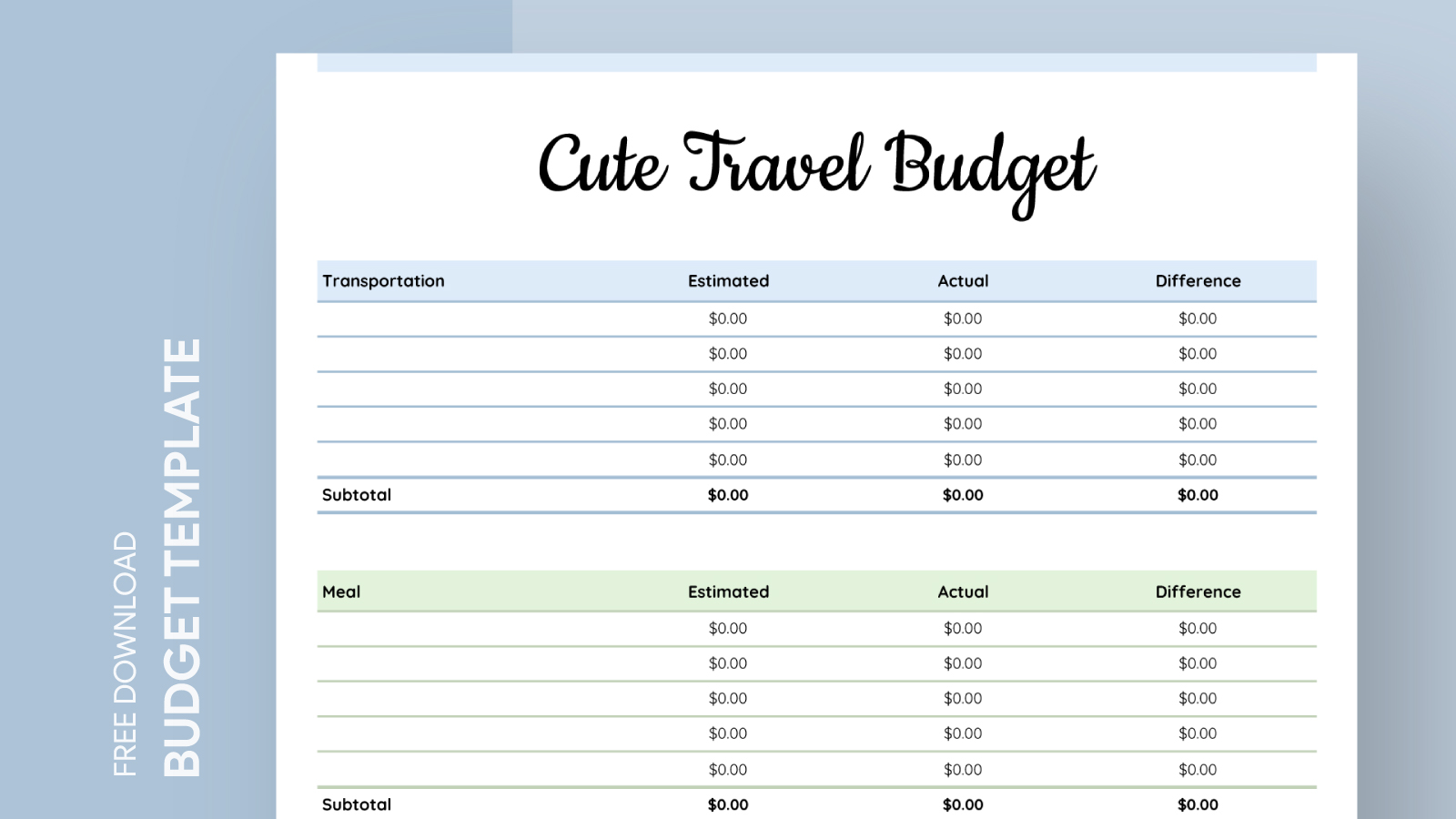 Cute Travel Budget Free Google Sheets Template