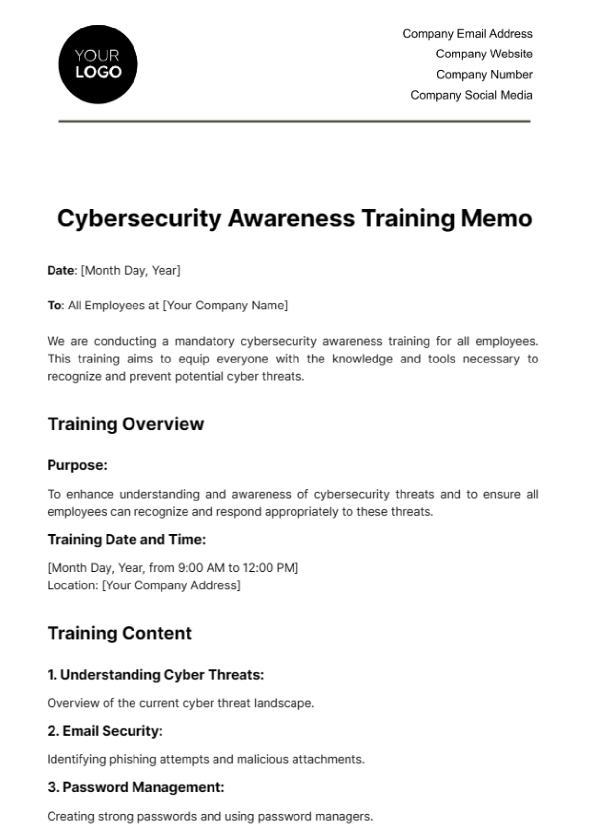 Cybersecurity Awareness Training Memo