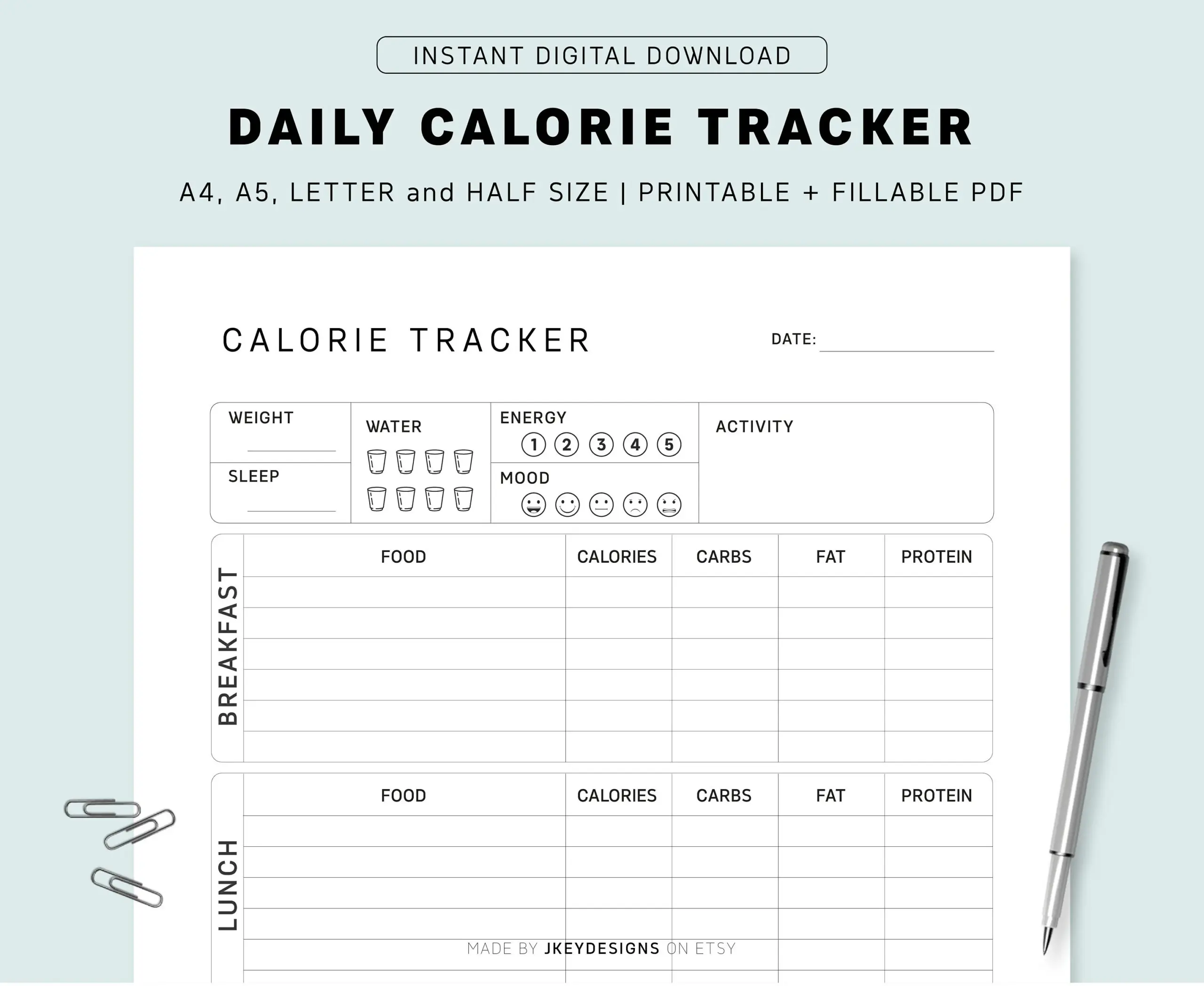 Daily Calorie Tracker Printable Calories