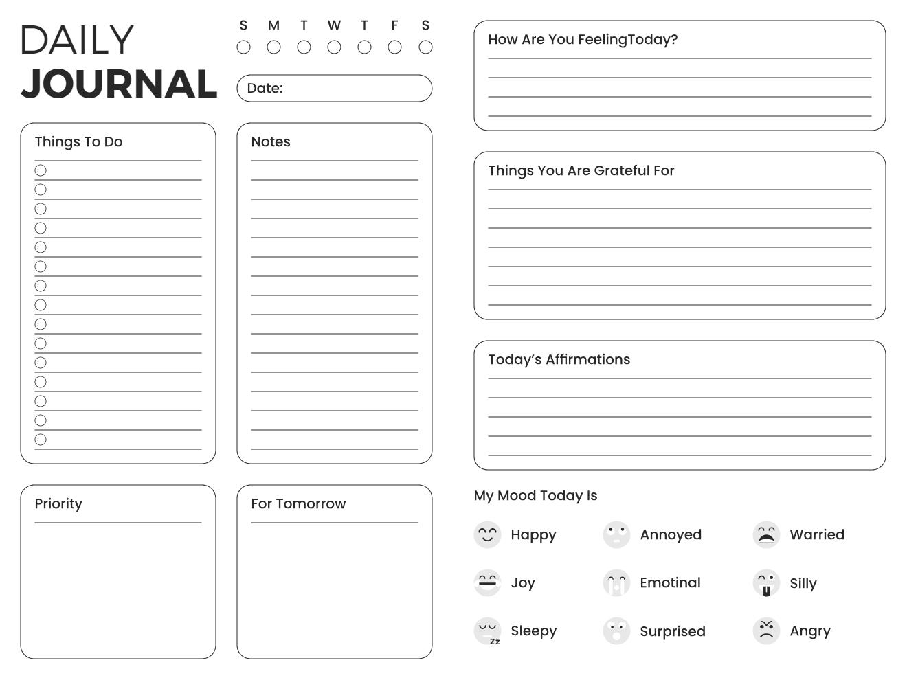 free printable daily journal template