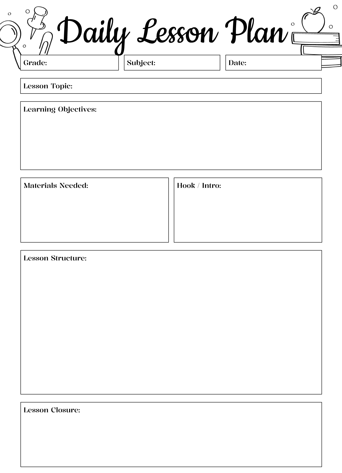 Daily Lesson Plan Free Google Docs Template