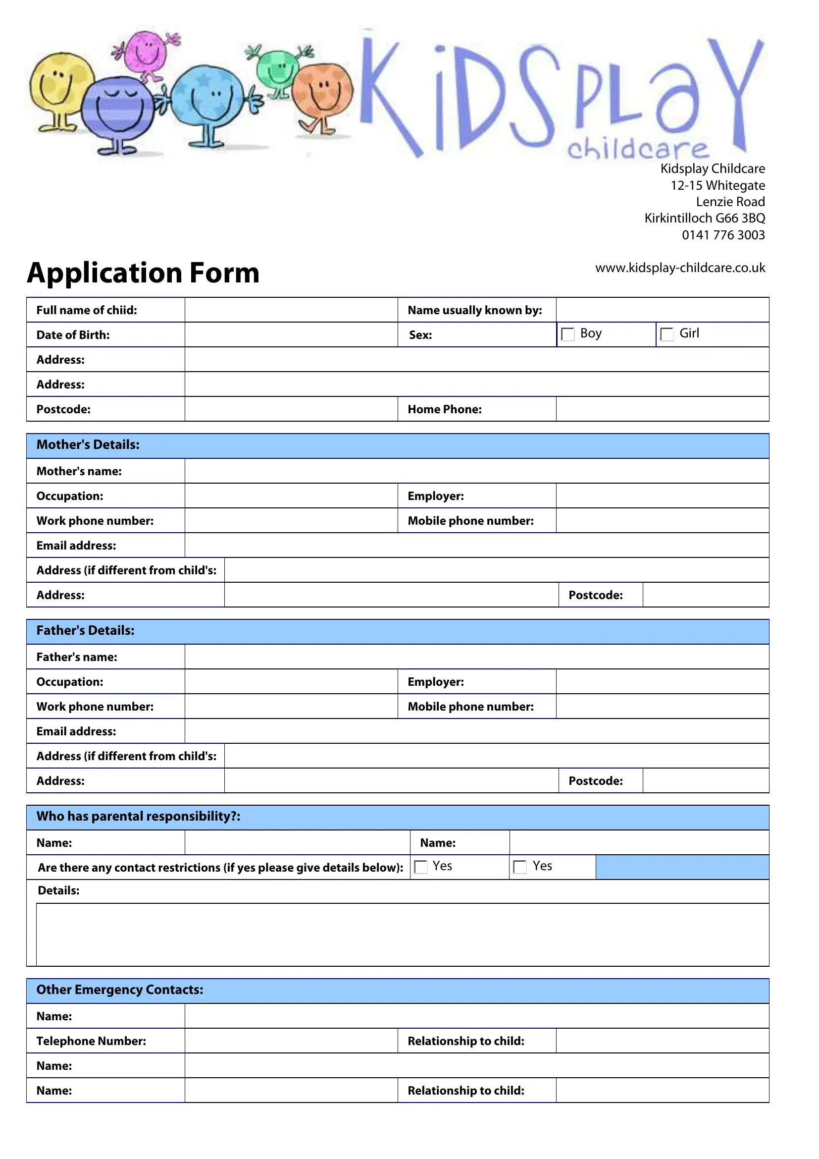 Daycare Registration Form