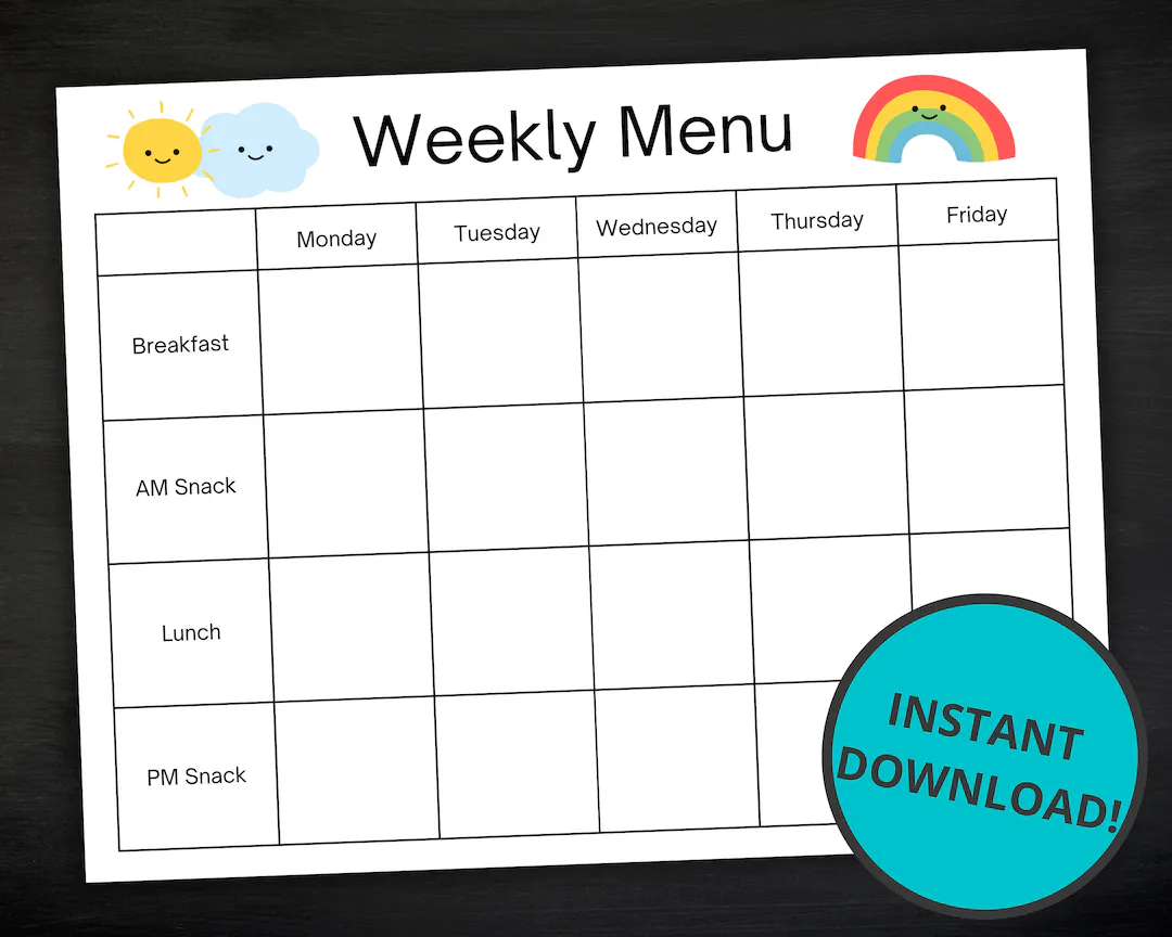 free printable daycare menu template free printable daycare menu template
