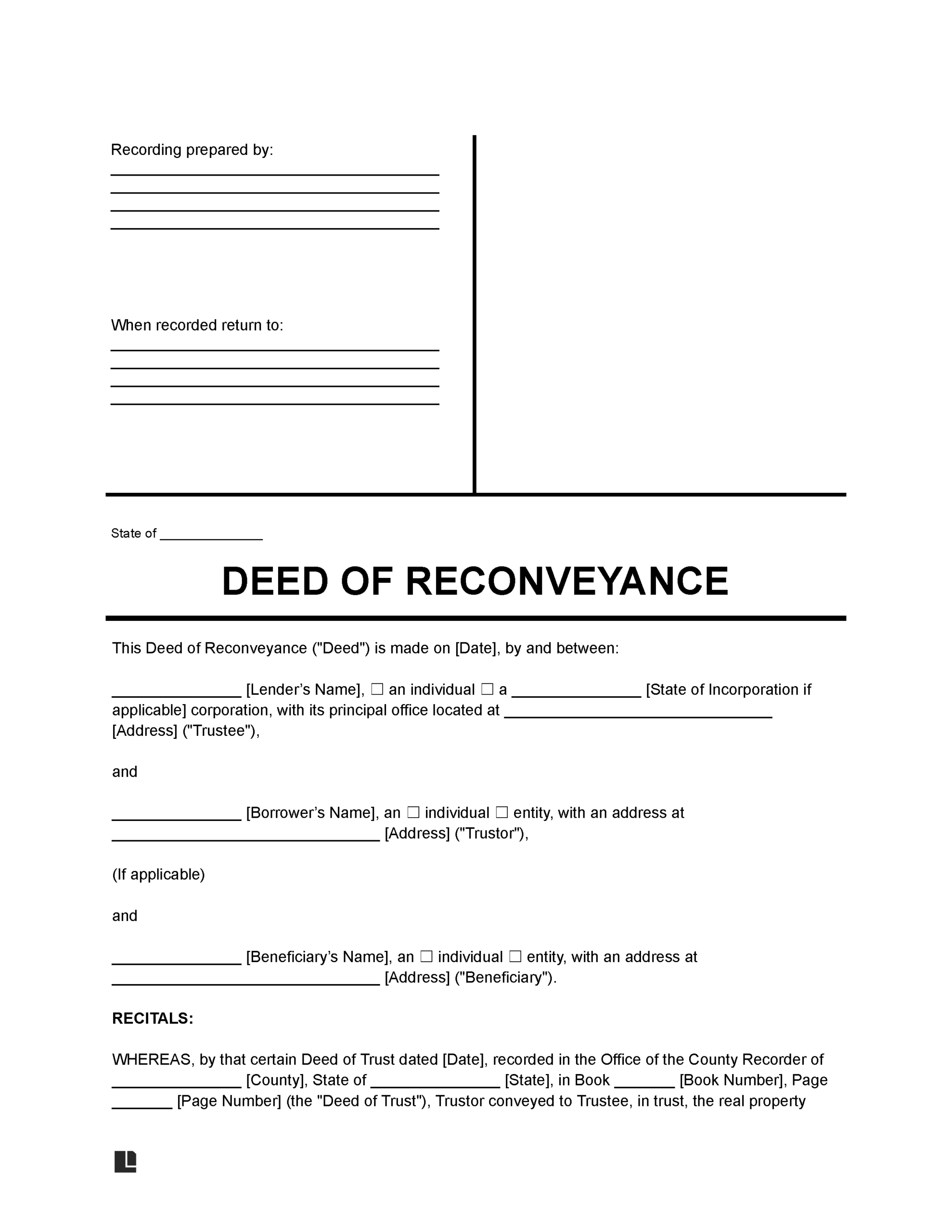 Deed Of Reconveyance Deed Of Reconveyance