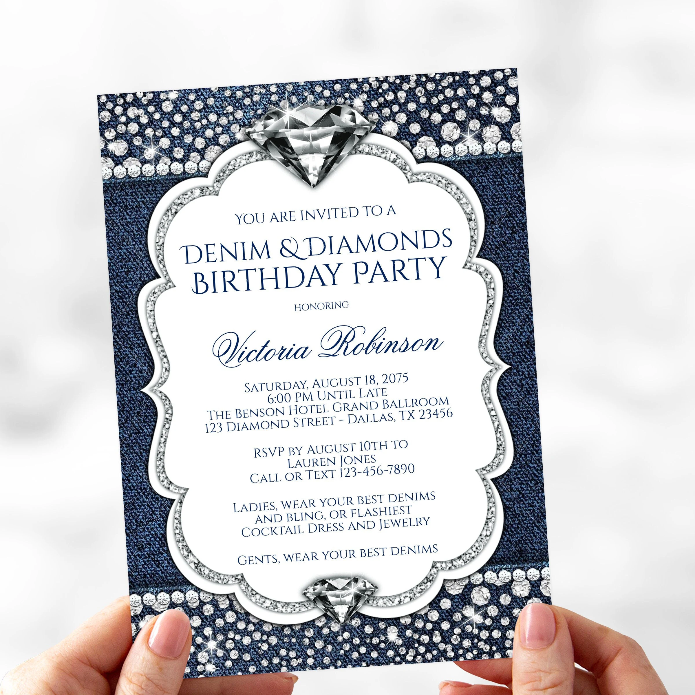 Denim And Diamonds Invitation Birthday