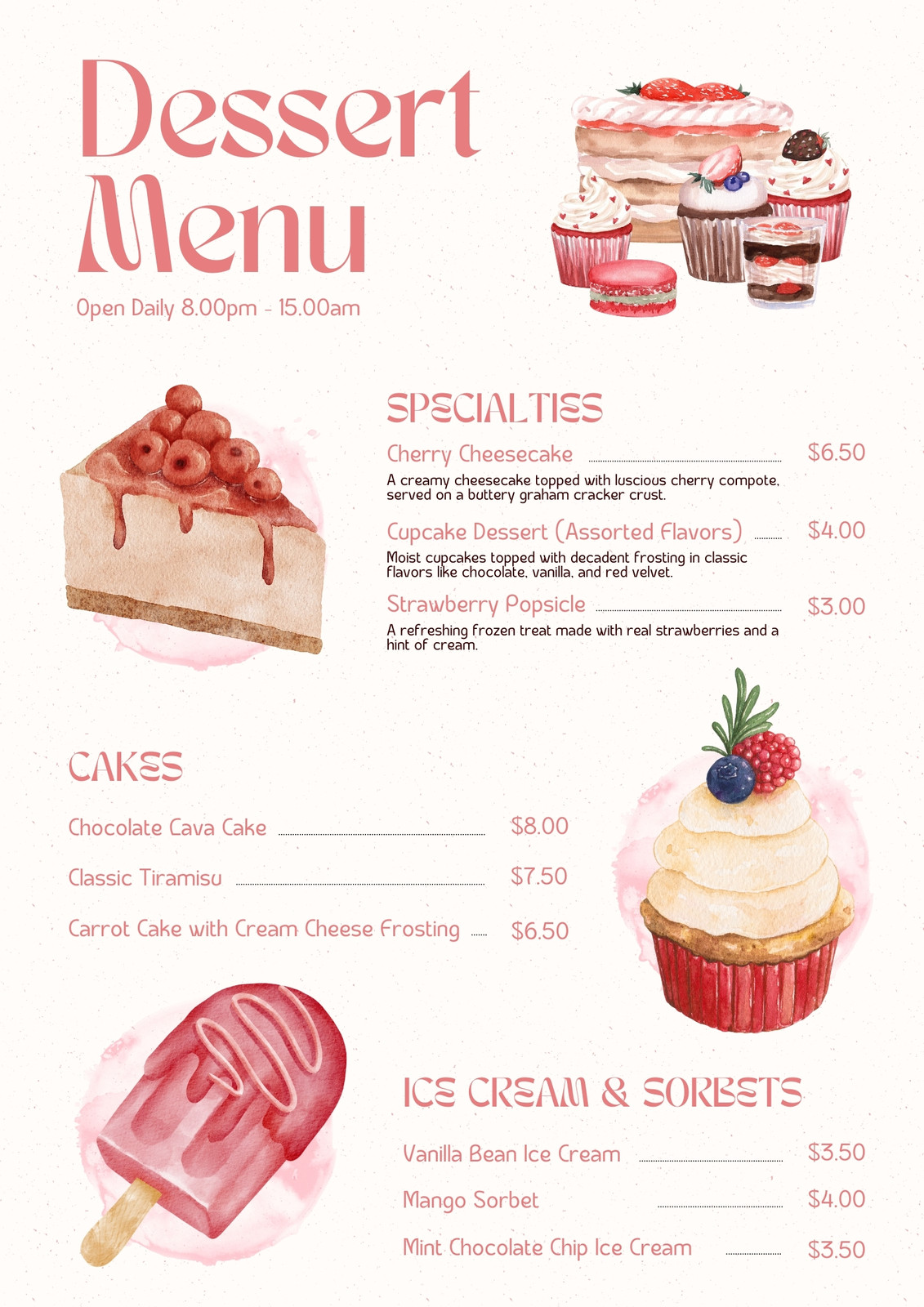 free printable dessert menu template