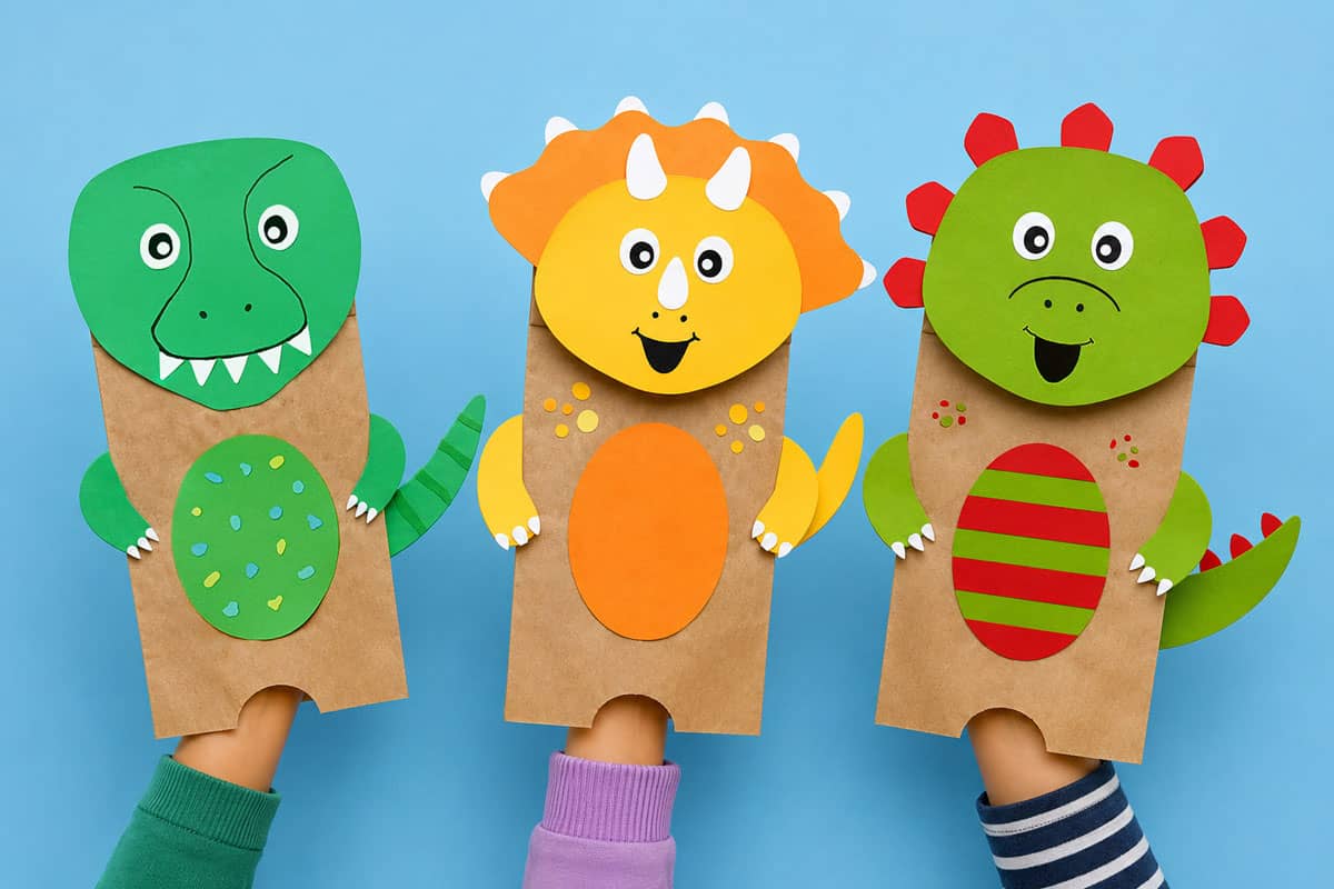 free printable dinosaur paper bag puppet template