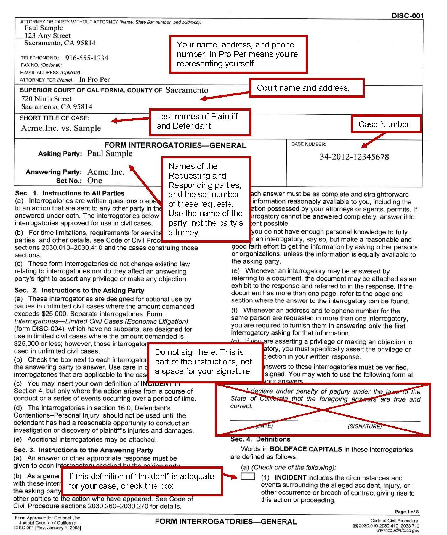 Discovery Form Interrogatories Discovery Form Interrogatories