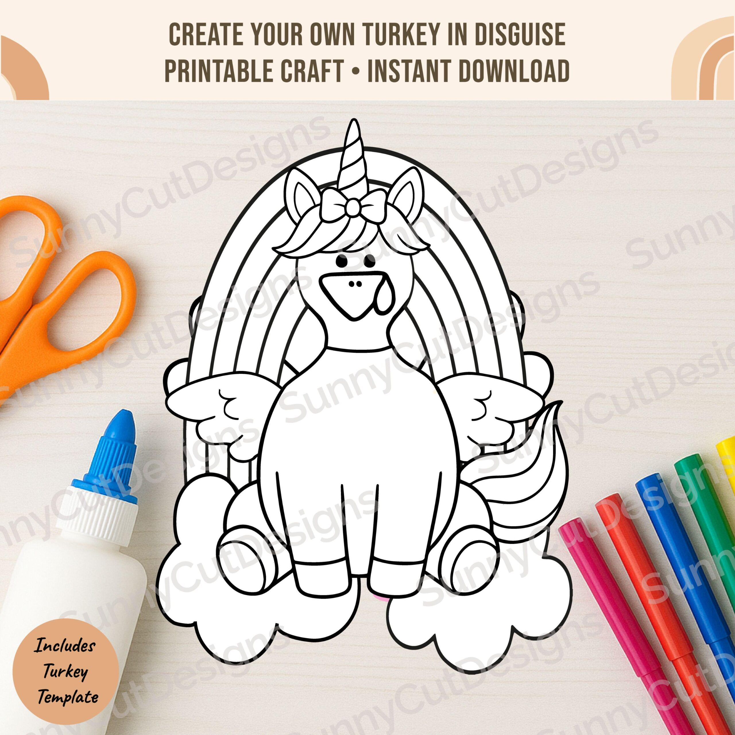 Disguise A Turkey Unicorn Blank Template