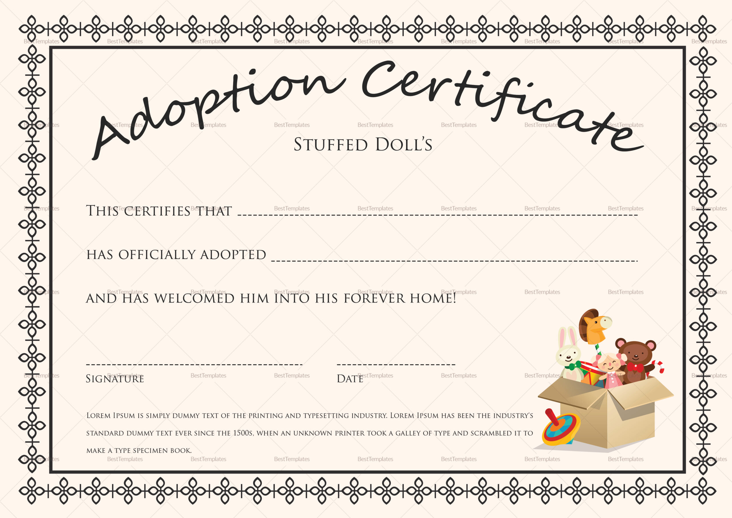 Doll Adoption Certificate