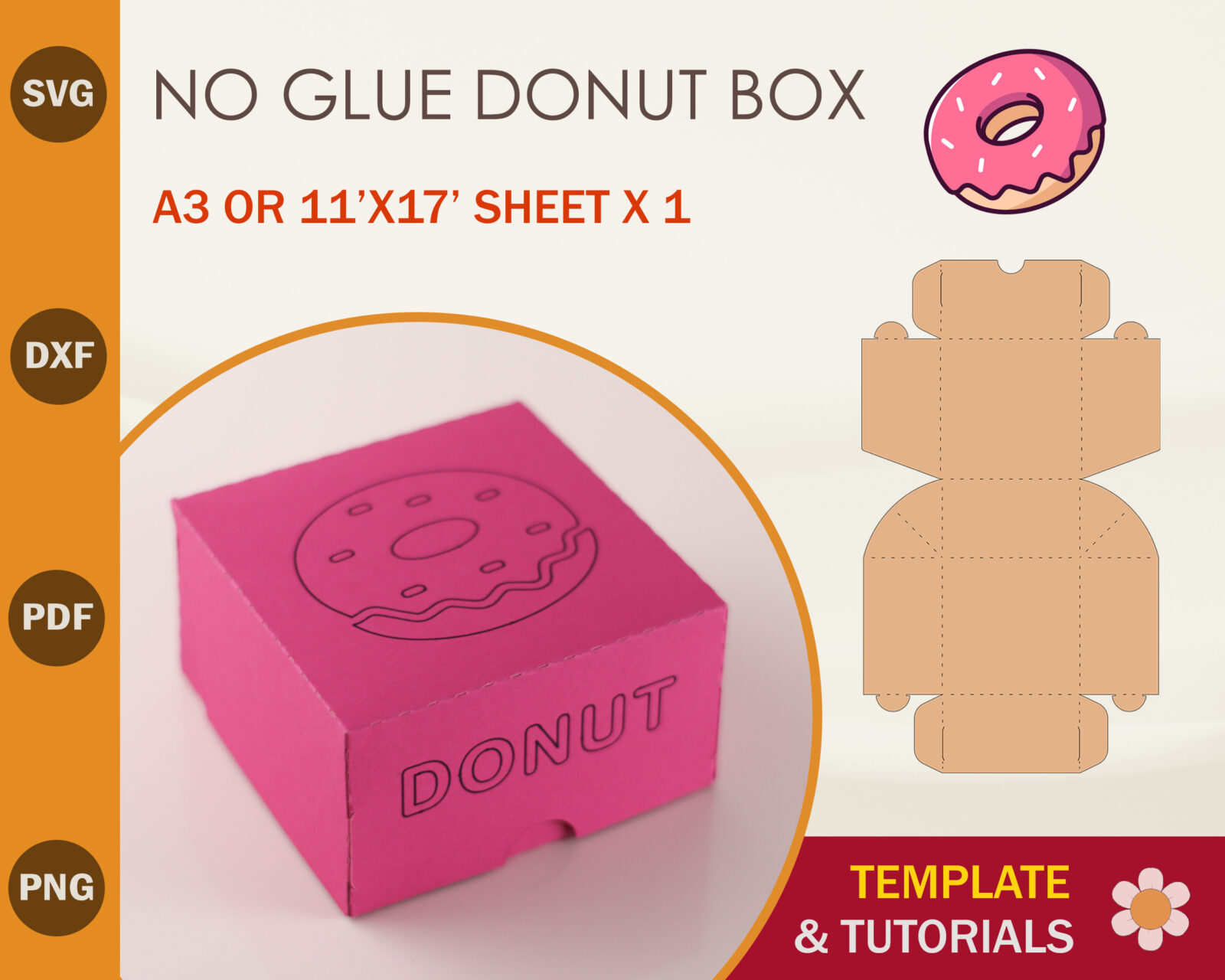 Donut Box No Glue Template