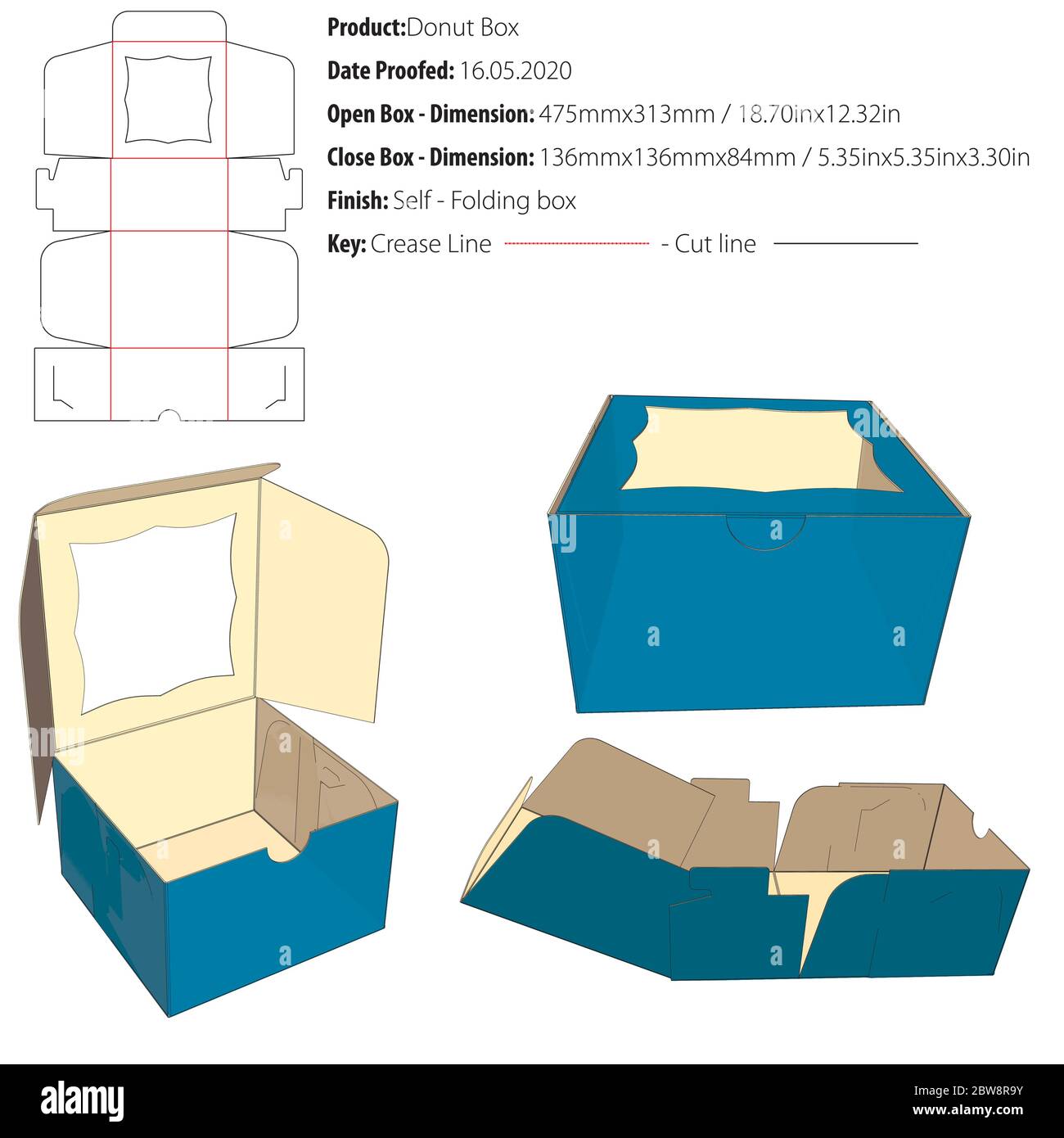 Donut Box Packaging Template Self Lock Die Cut Vector Image359767687