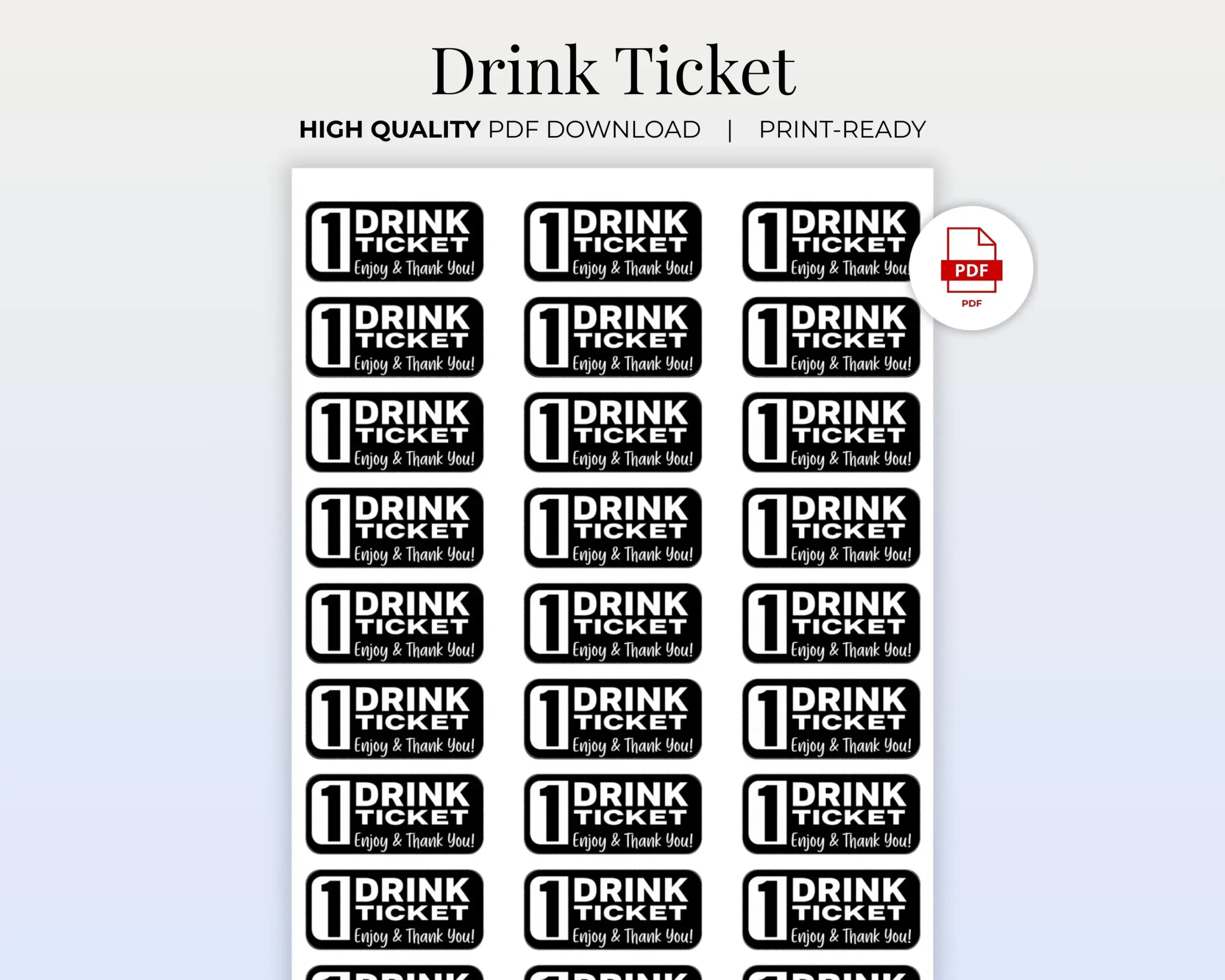 Drink Tickets Printable Beverage Voucher