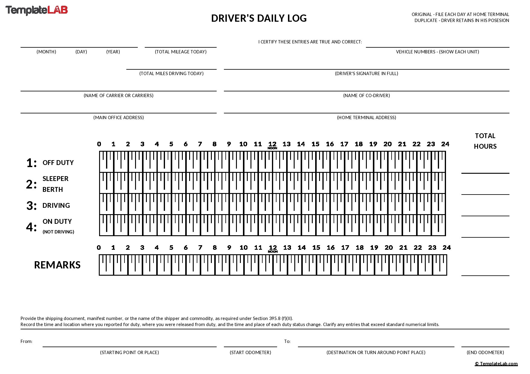 Drivers Daily Log Drivers Daily Log
