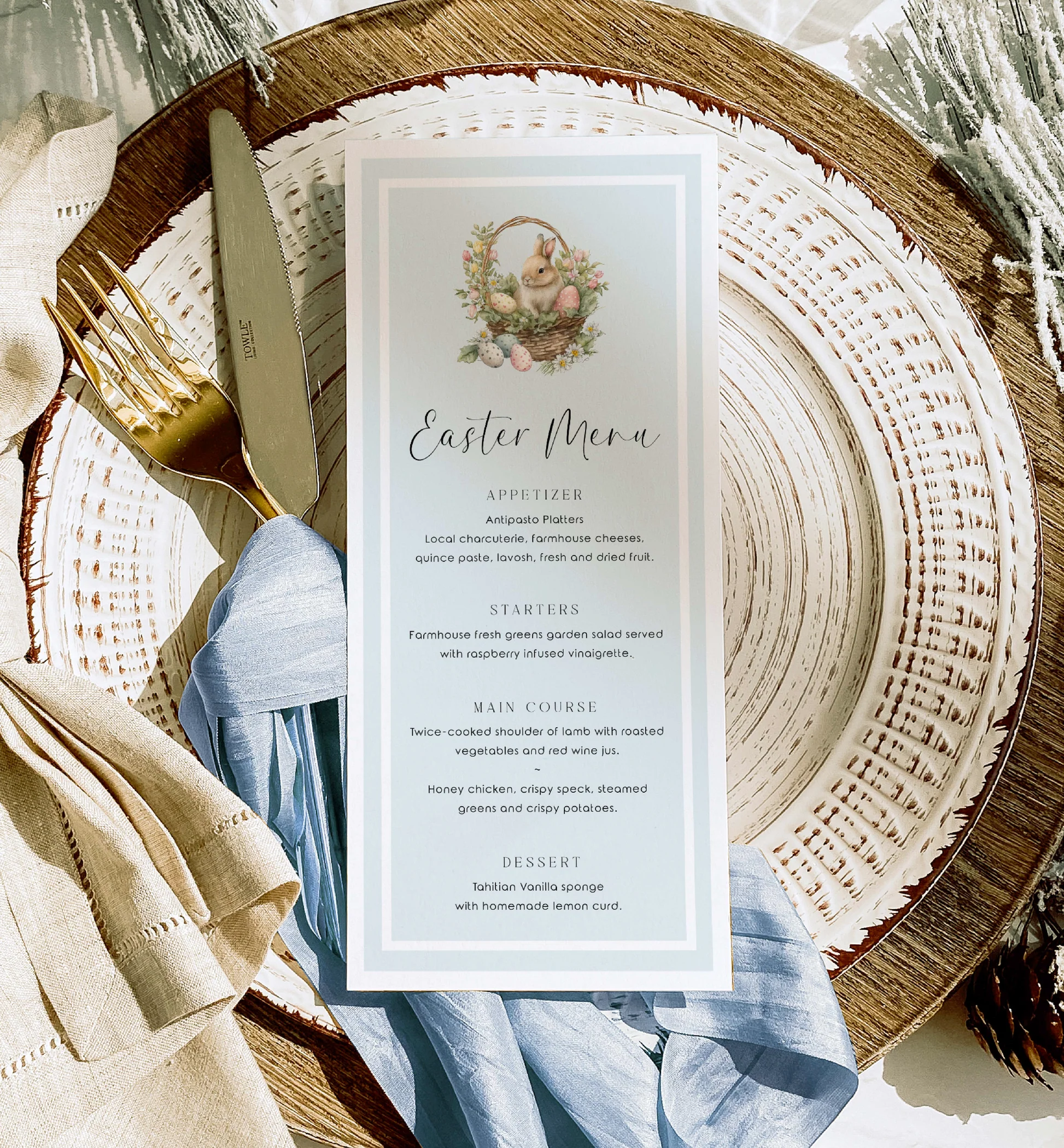 Easter Egg Blue Printable Menu Template