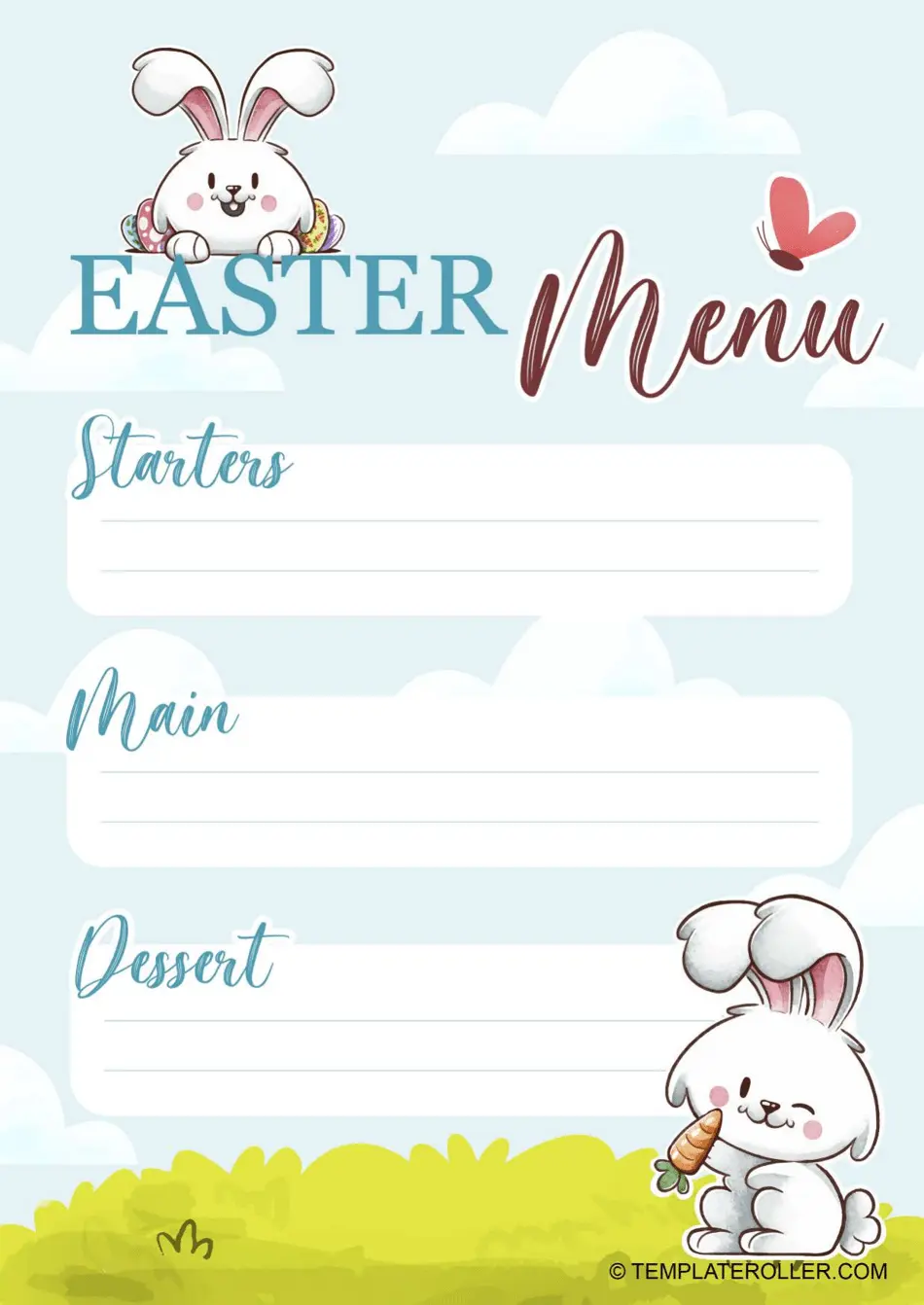 free printable easter menu template