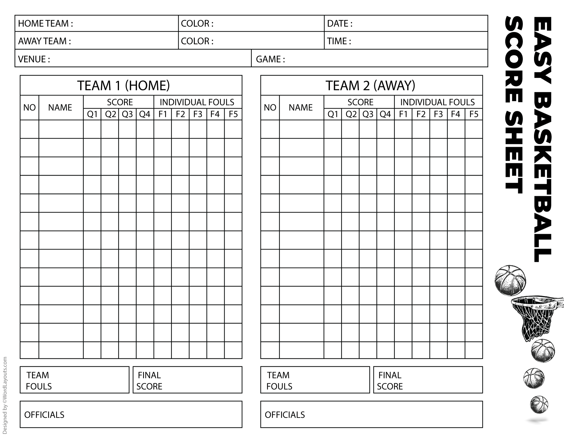 Easy Basketball Score Sheet Template 2 Easy Basketball Score Sheet Template 2