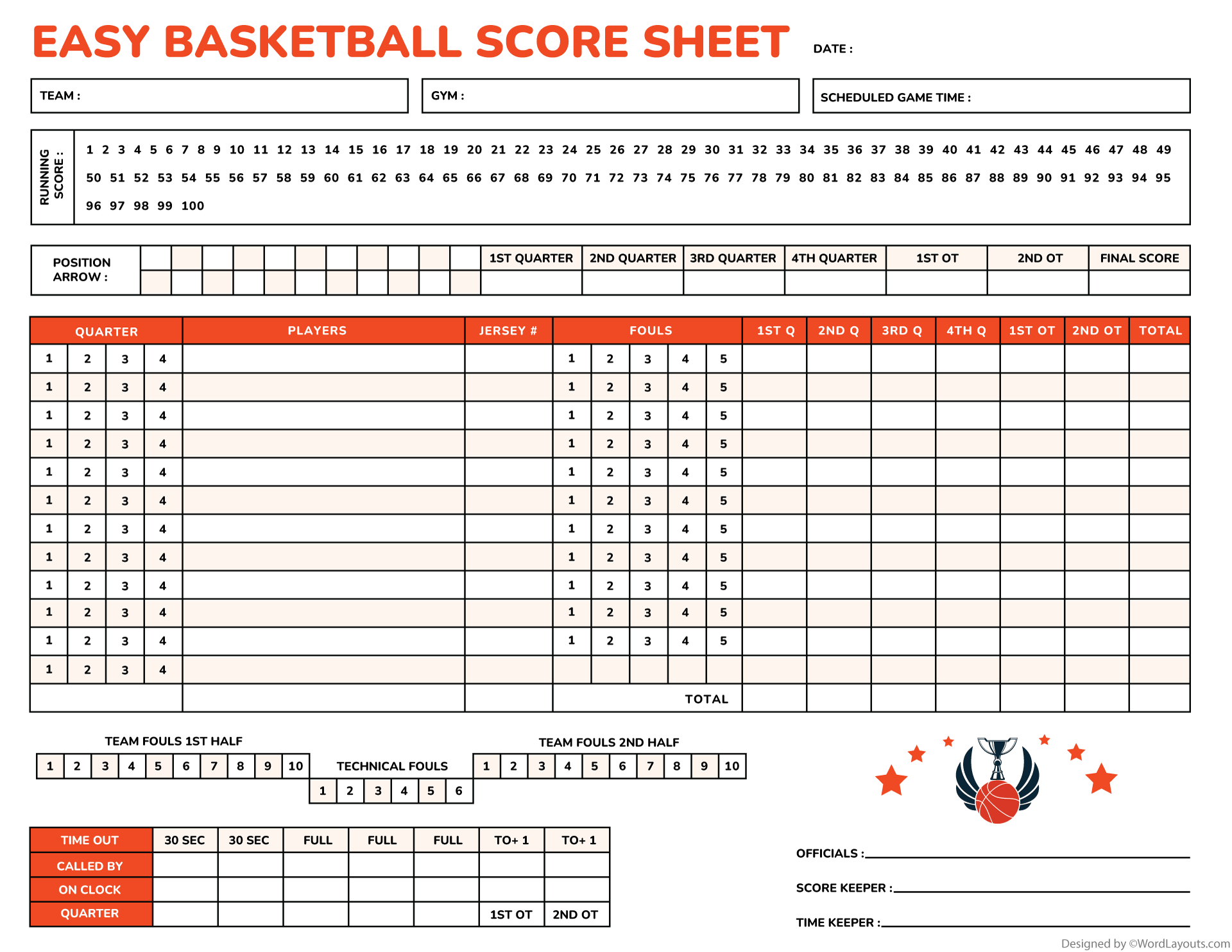 Easy Basketball Score Sheet Template Easy Basketball Score Sheet Template