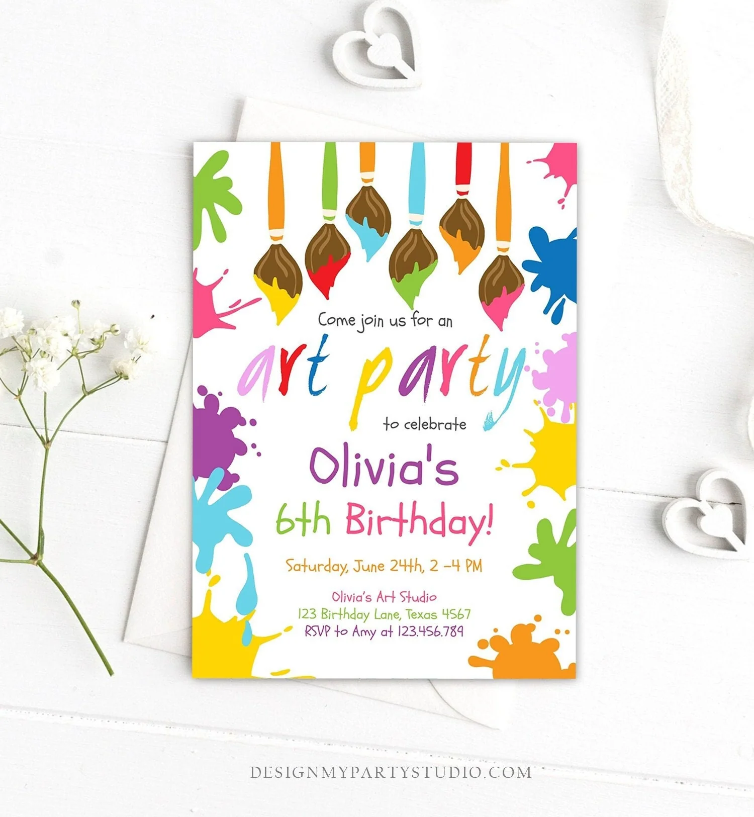 Editable Art Party Birthday Invitation 6589
