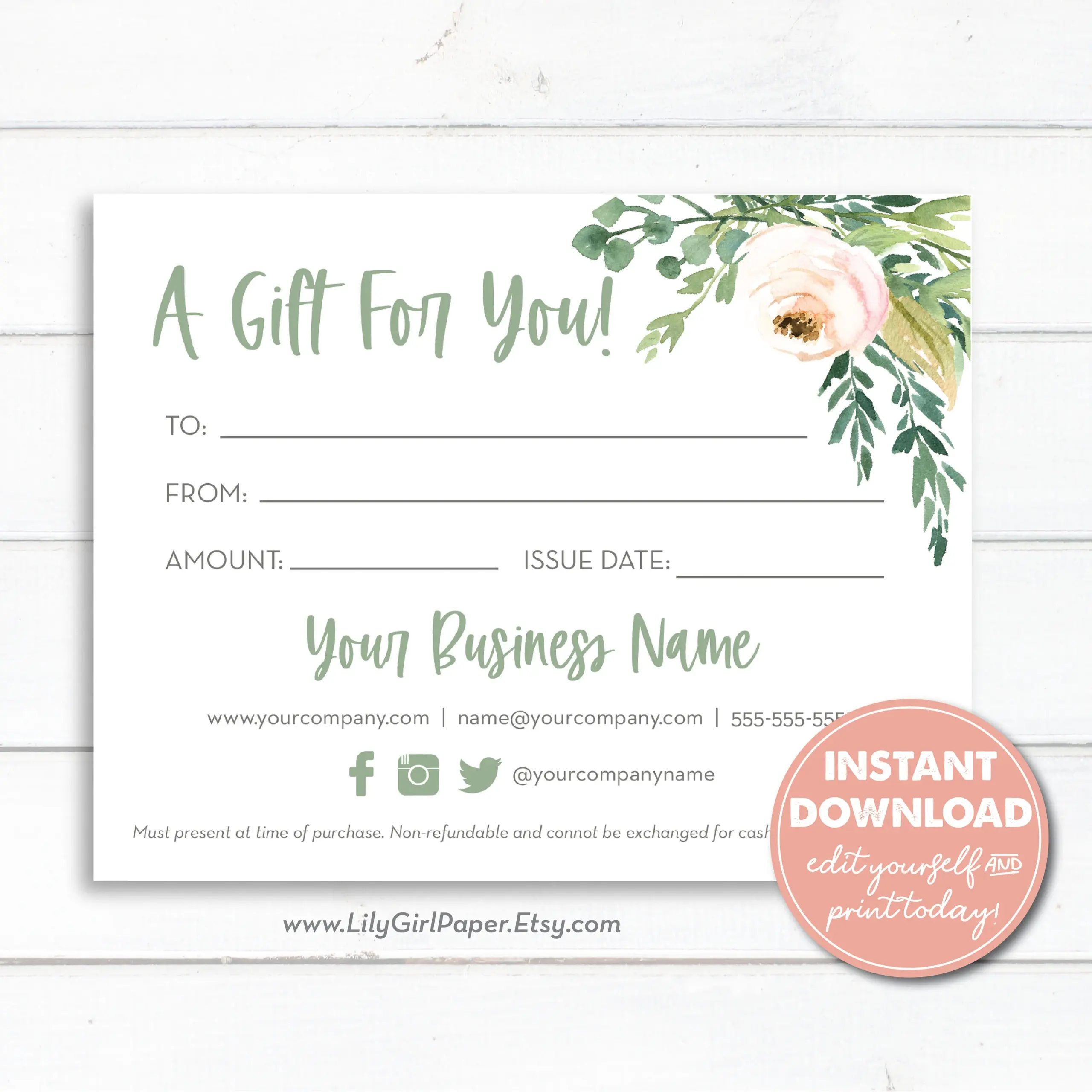 Editable Business Gift Certificate Editable Business Gift Certificate