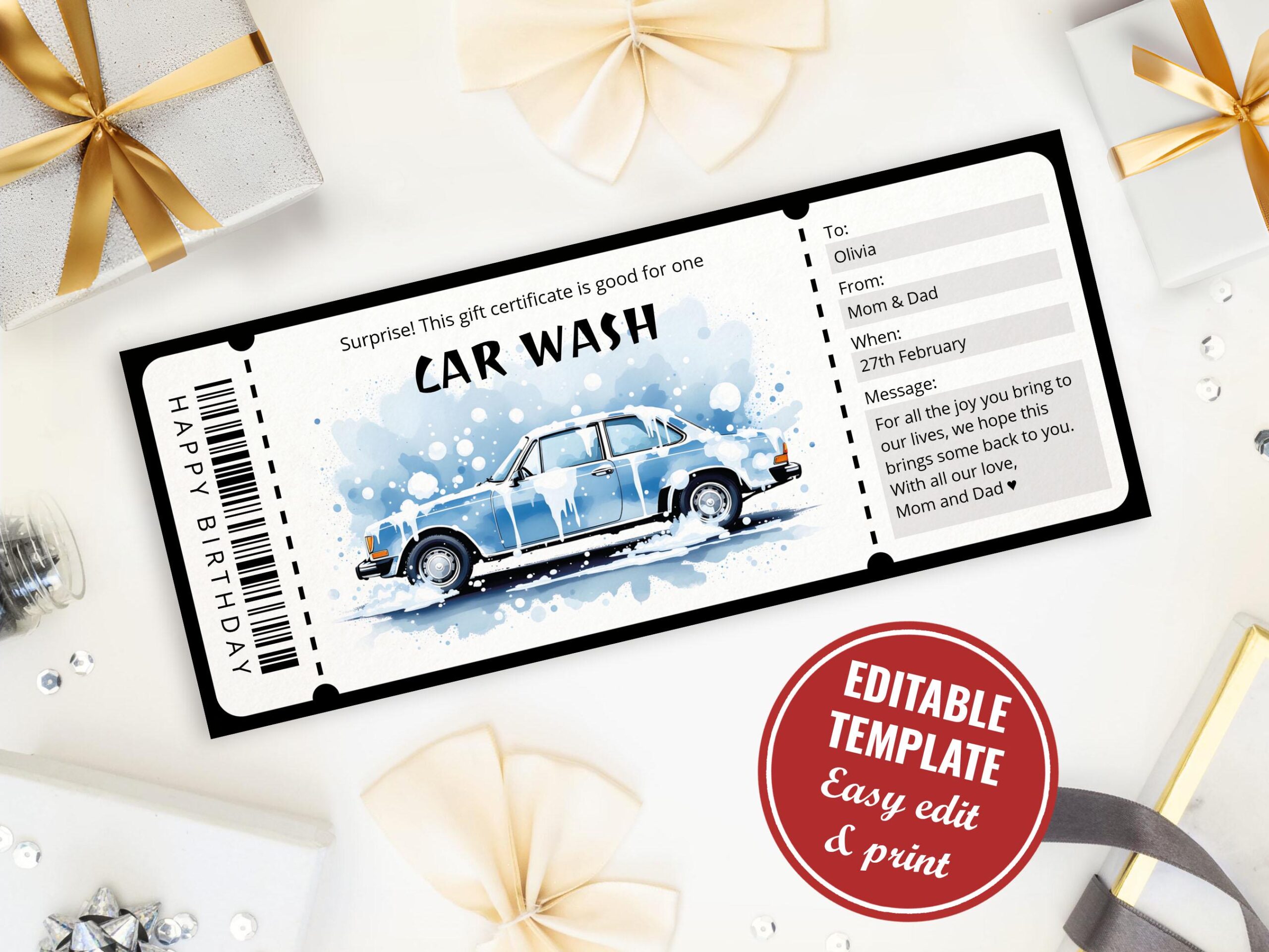 Editable Car Wash Gift Certificate