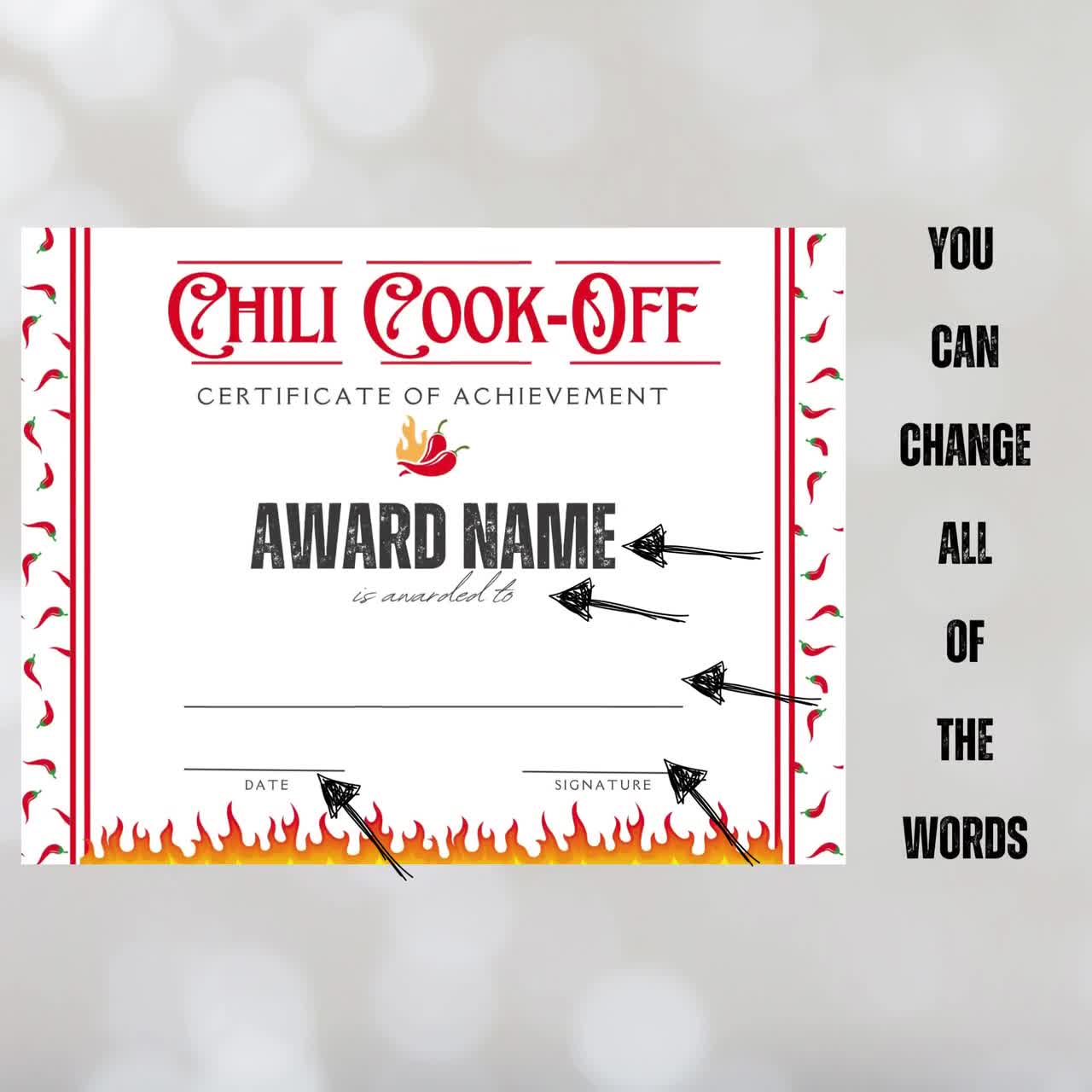 Editable Chili Cook Off Award