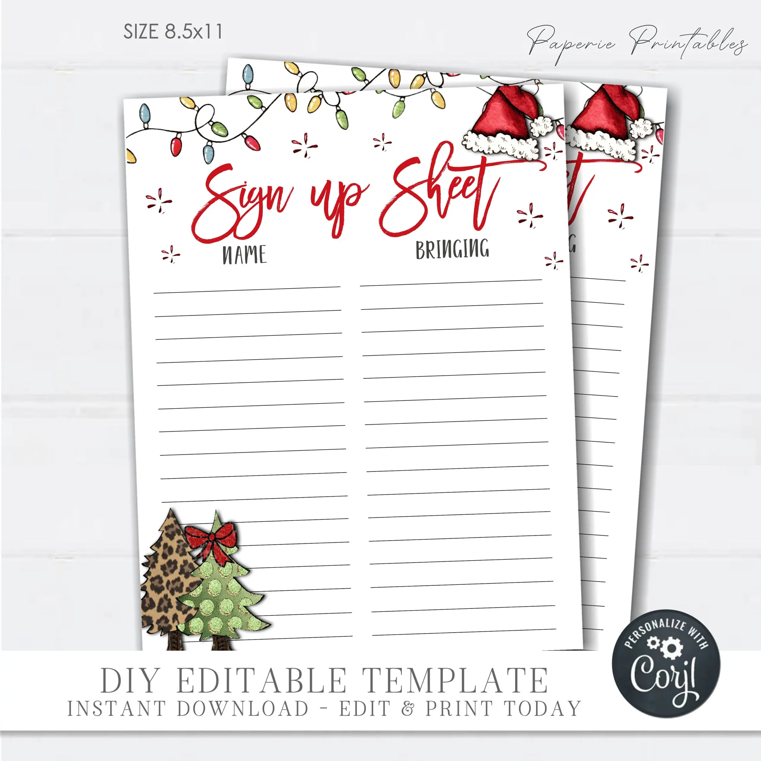 Editable Christmas Potluck Sign Up Sheet Editable Christmas Potluck Sign Up Sheet