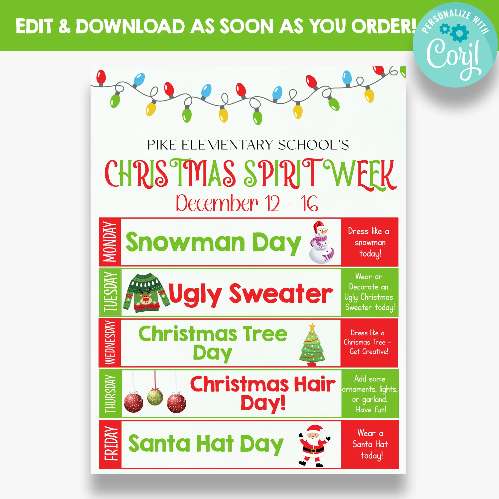 Editable Christmasl Spirit Week Flyer Editable Christmasl Spirit Week Flyer