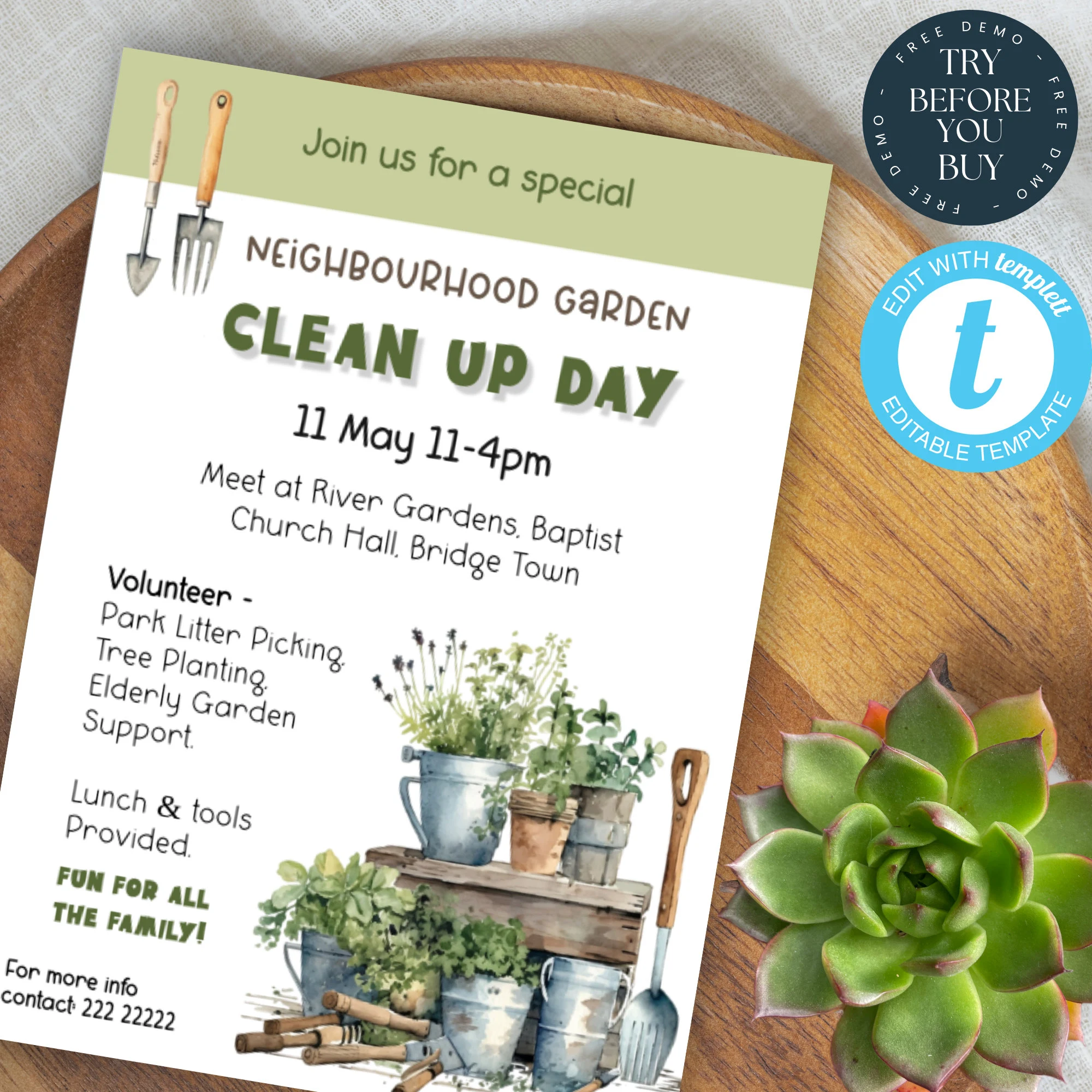 Editable Community Garden Clean Up Flyer Editable Community Garden Clean Up Flyer