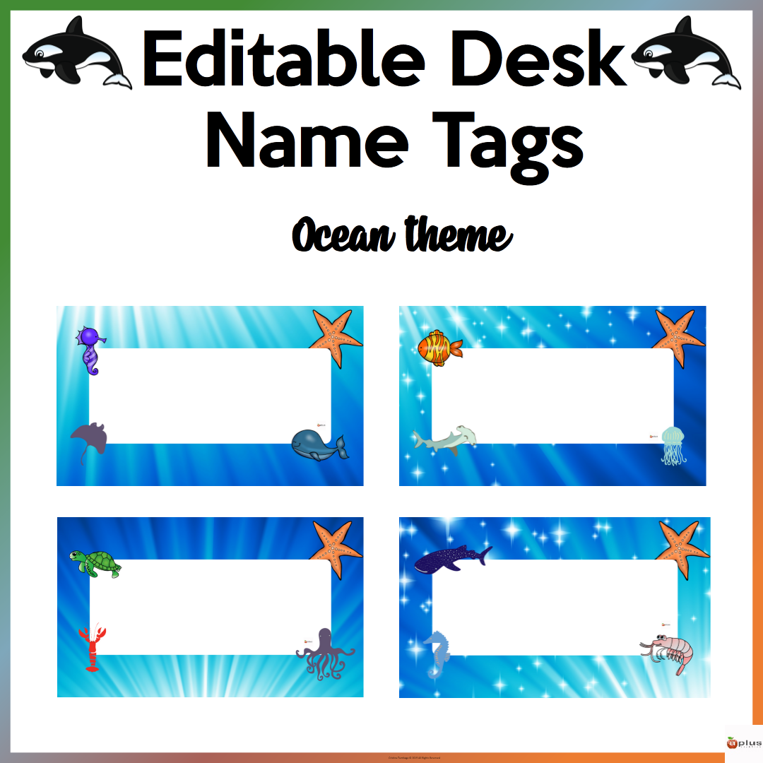 Editable Desk Name Tags Ocean Theme