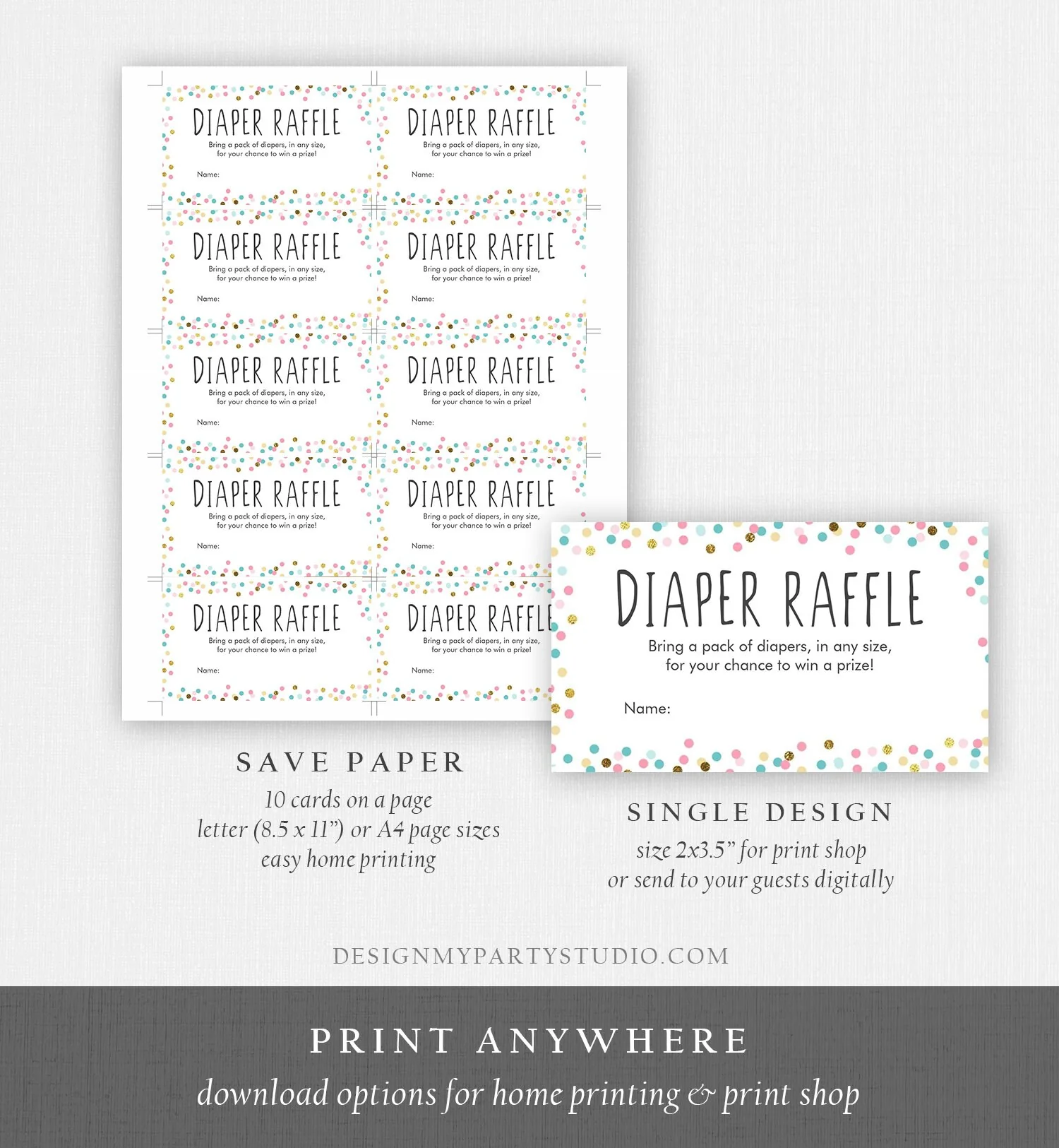 Editable Diaper Raffle Ticket Confetti 2849