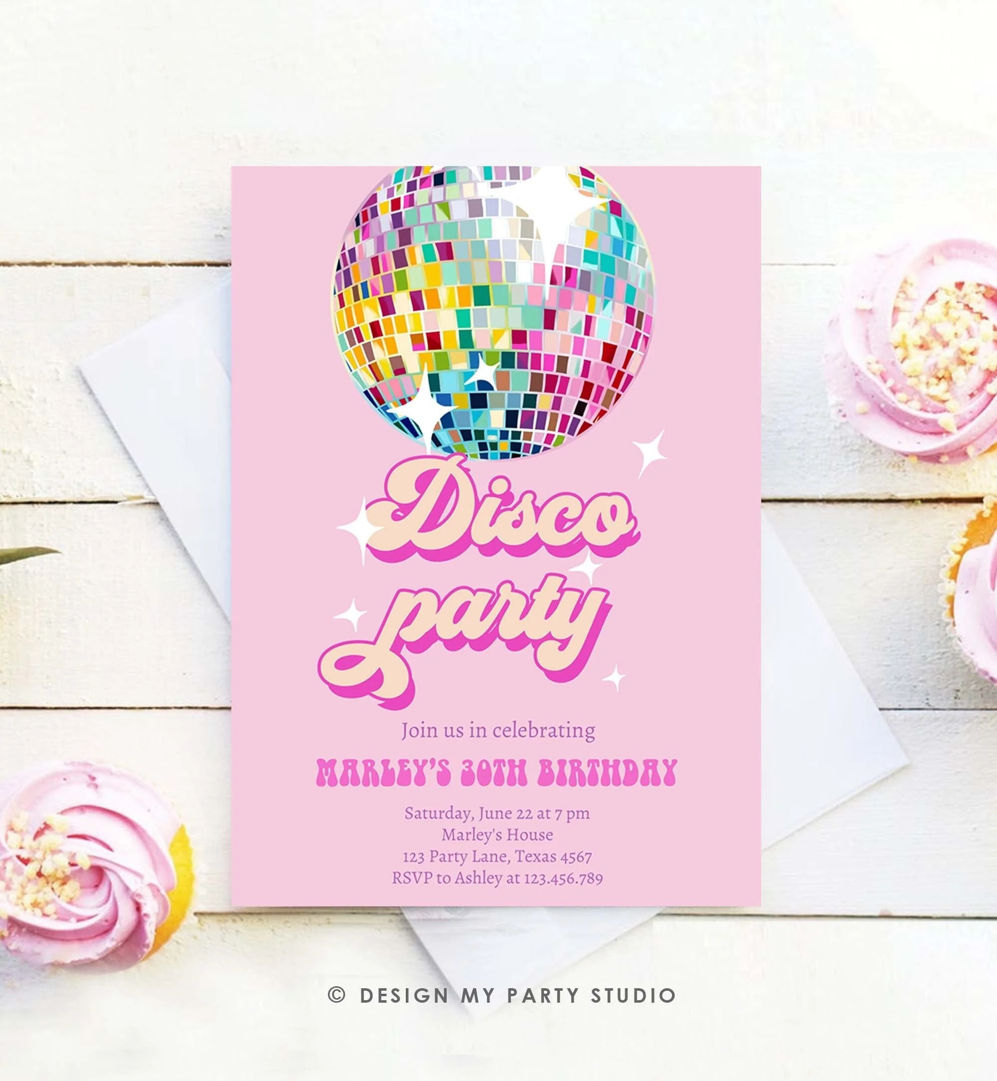 Editable Disco Birthday Party Invitation 18932