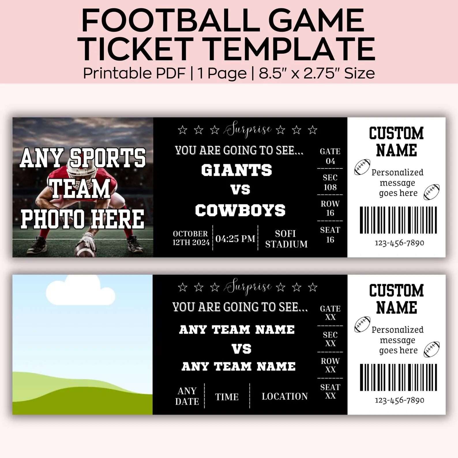 Editable Football Ticket Football Game