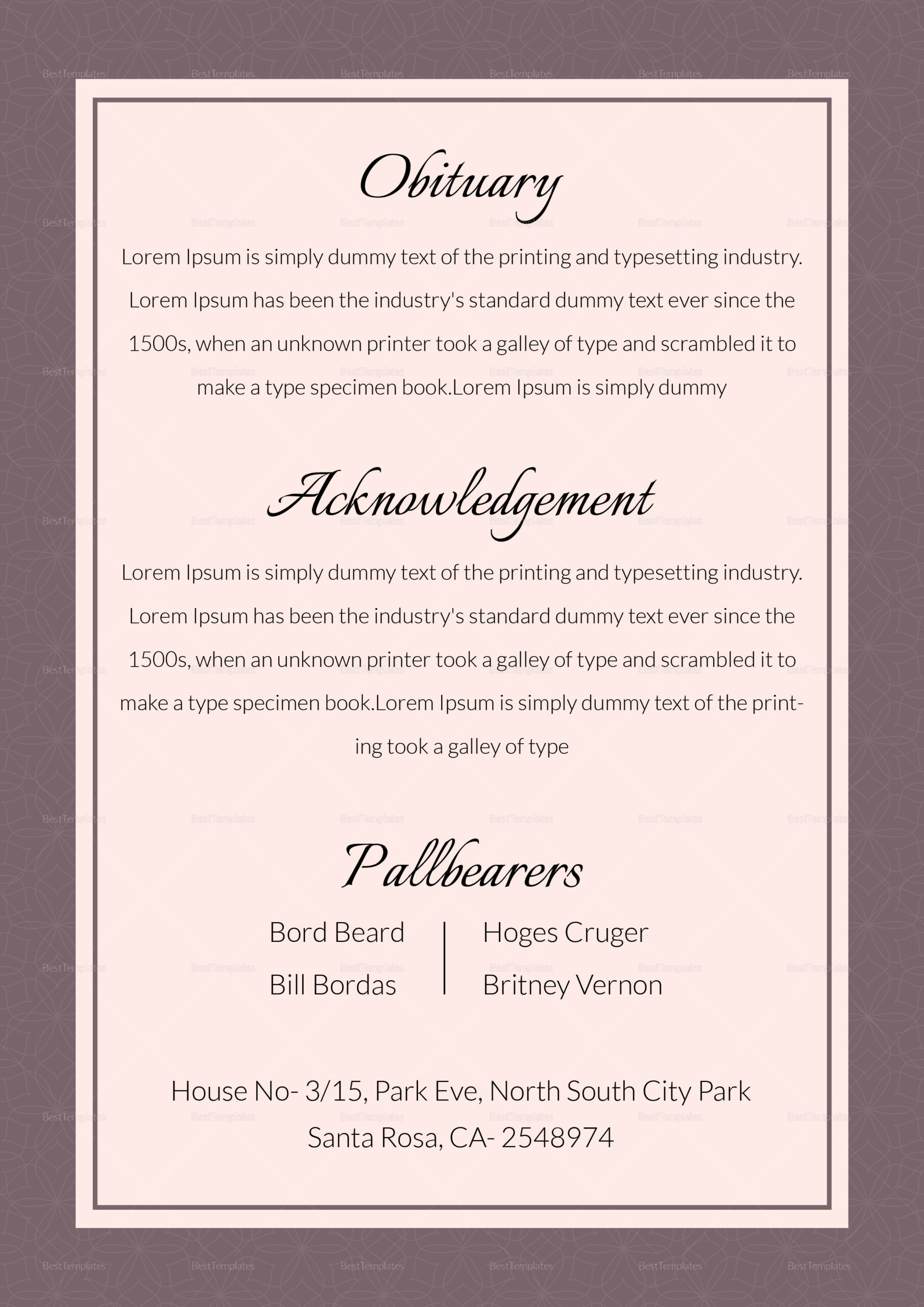Editable Funeral Obituary