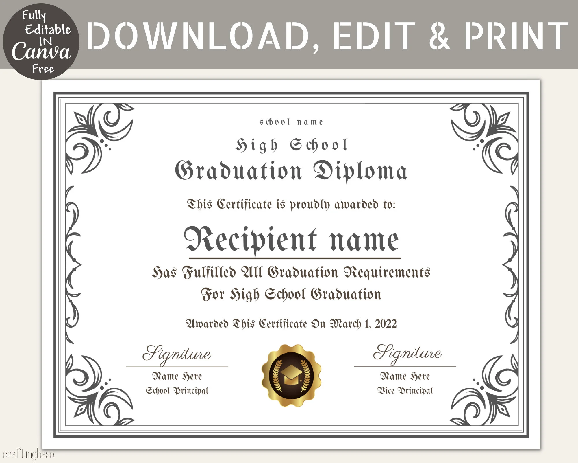 Editable High School Diploma Template Editable High School Diploma Template