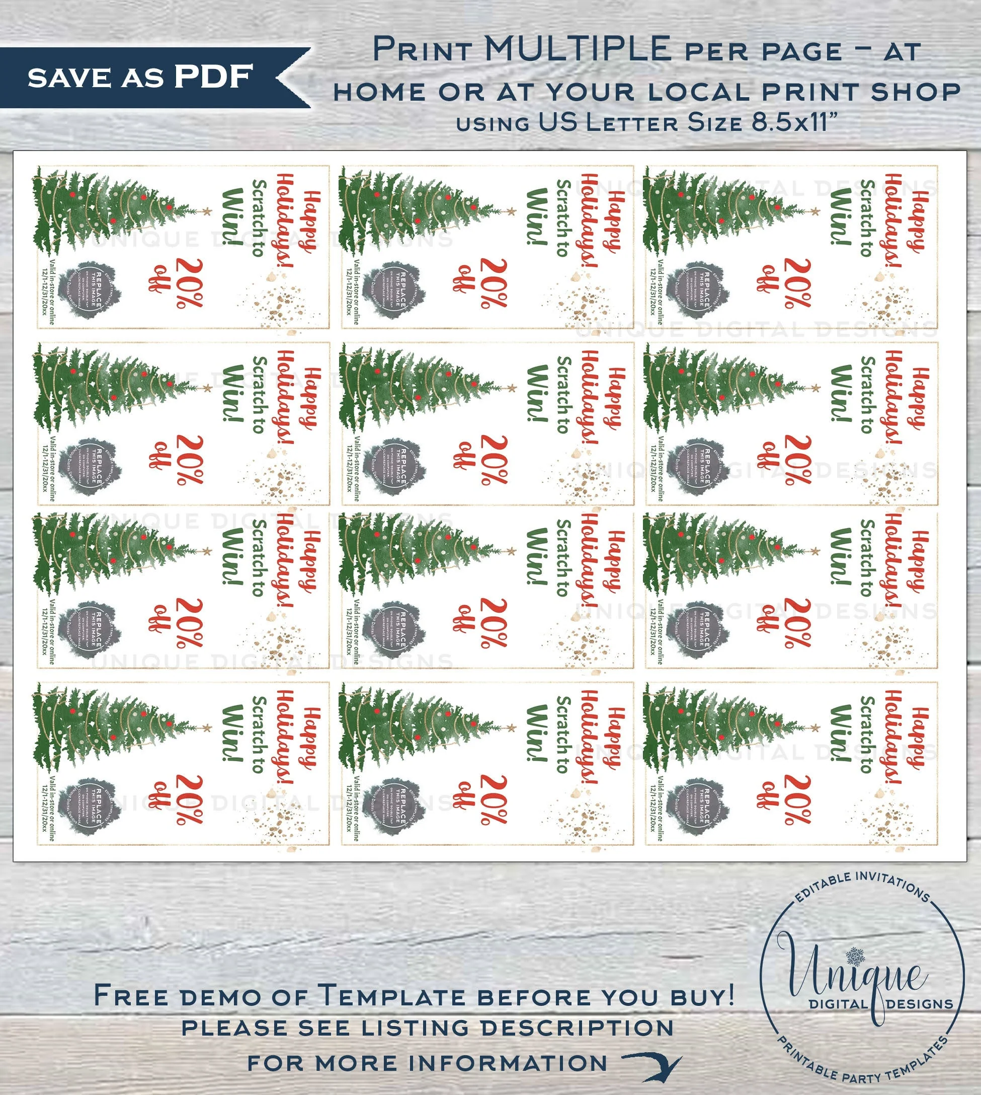 Editable Scratch Off Cards Printable Scratch To Win Small Business Branding Christmas Scratch Off Customer Christmas Gifts Instant Access 2567
