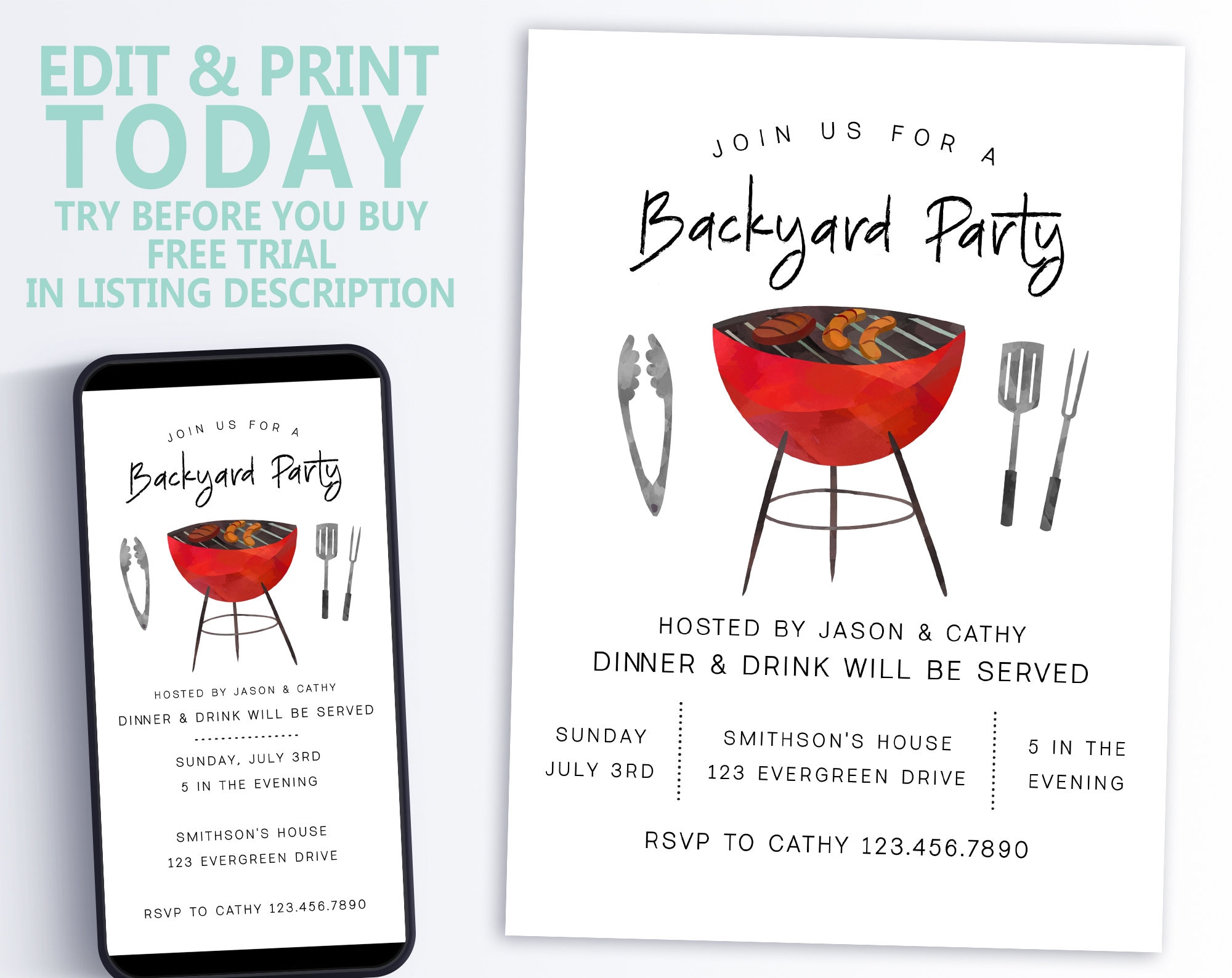 Editable Summer Backyard Bbq Party