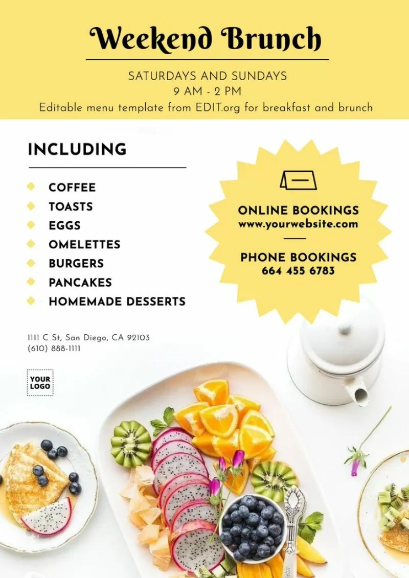 Editable Templates Menu Brunch Breakfast