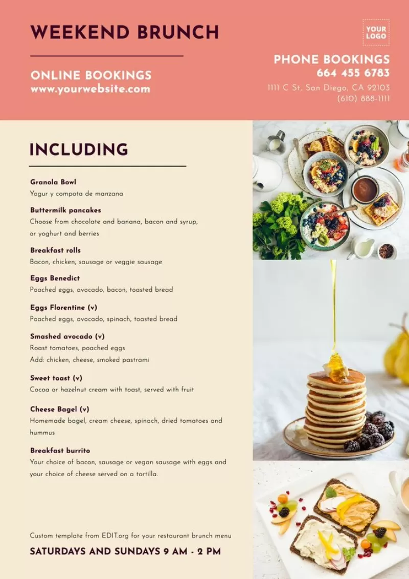 free printable breakfast menu template