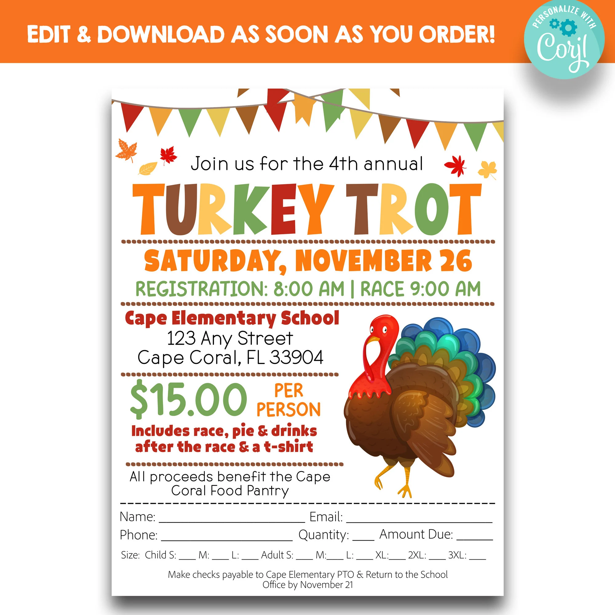 Editable Turkey Trot Flyer With Sign Up
