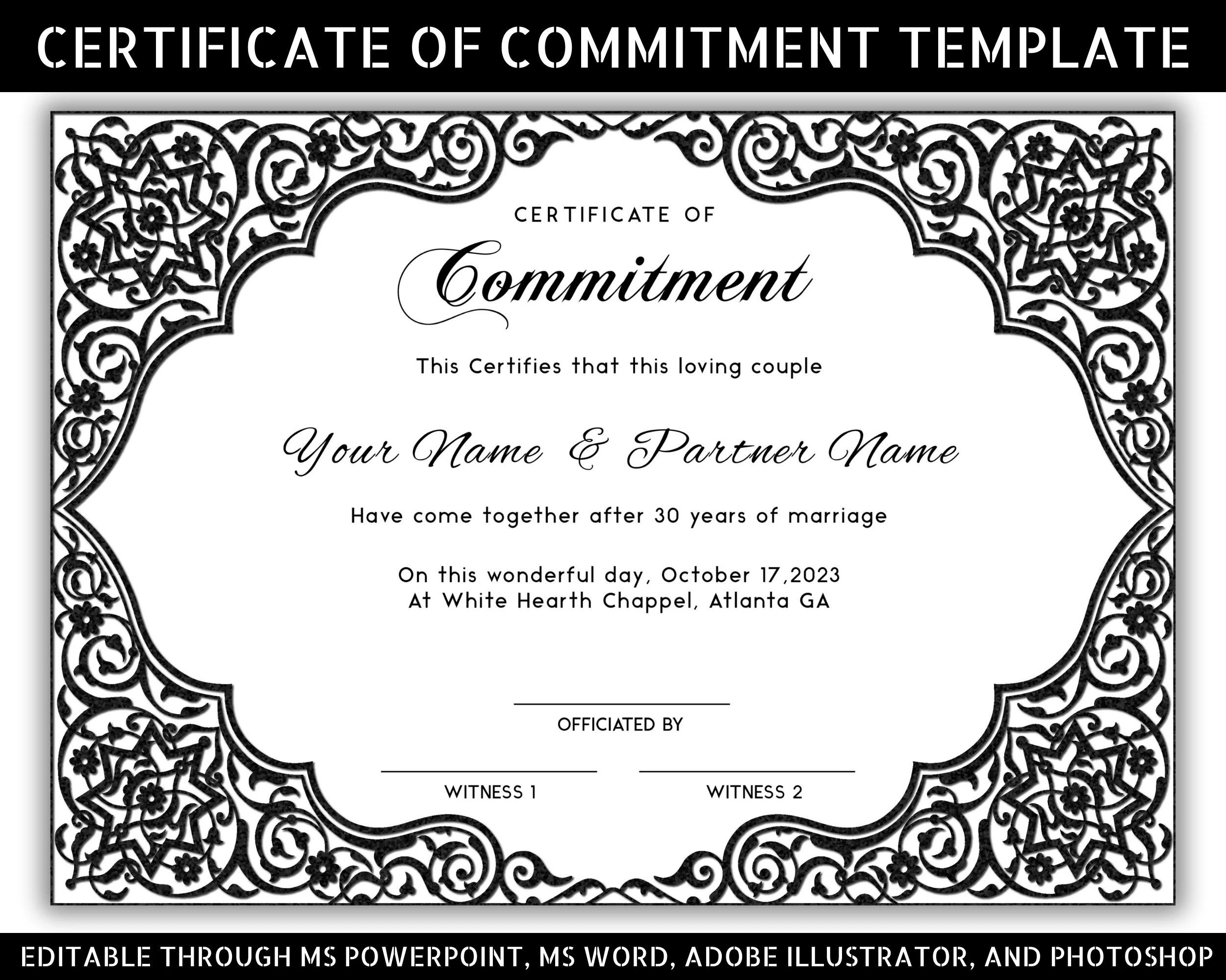 Editable Wedding Commitment Certificate Editable Wedding Commitment Certificate