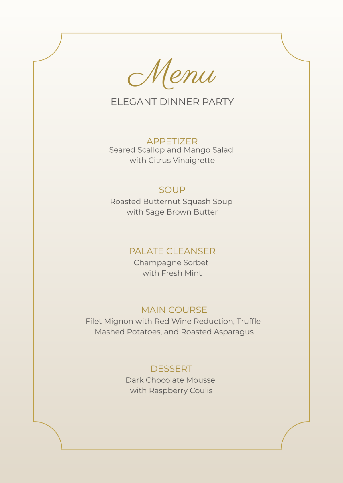 Elegant Dinner Party Menu