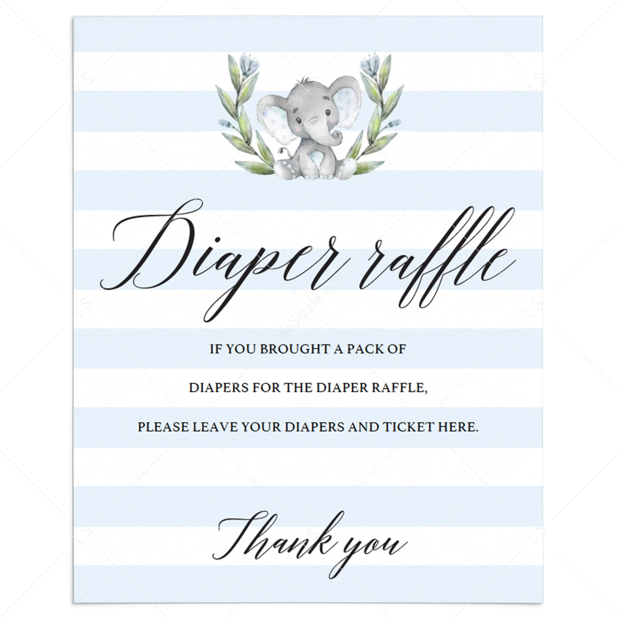 Elephant Baby Shower Diaper Raffle Sign