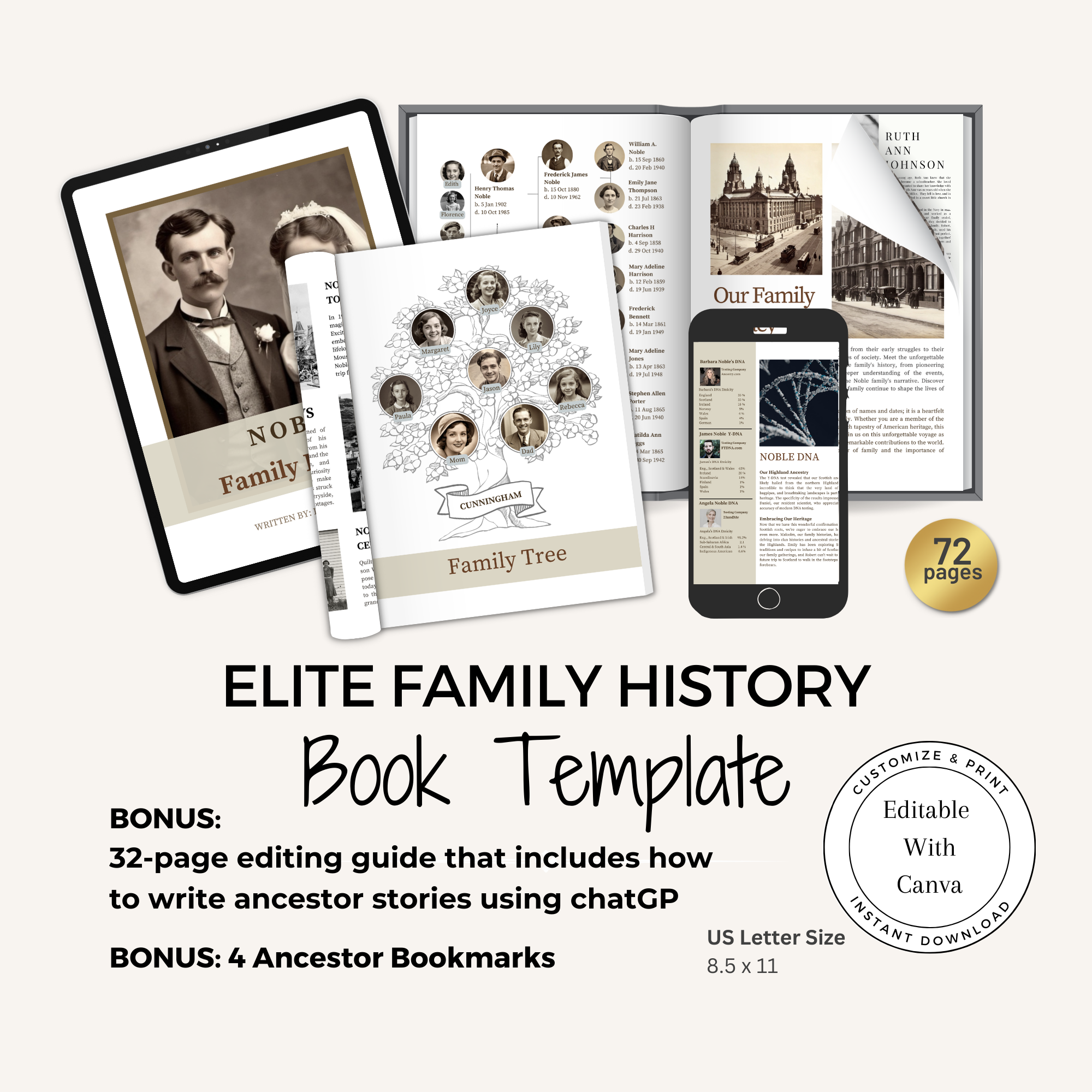 free printable family history book template