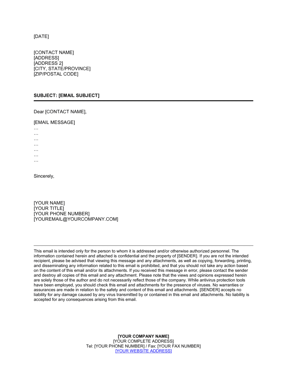 Email Confidentiality And Disclaimer Notice D952