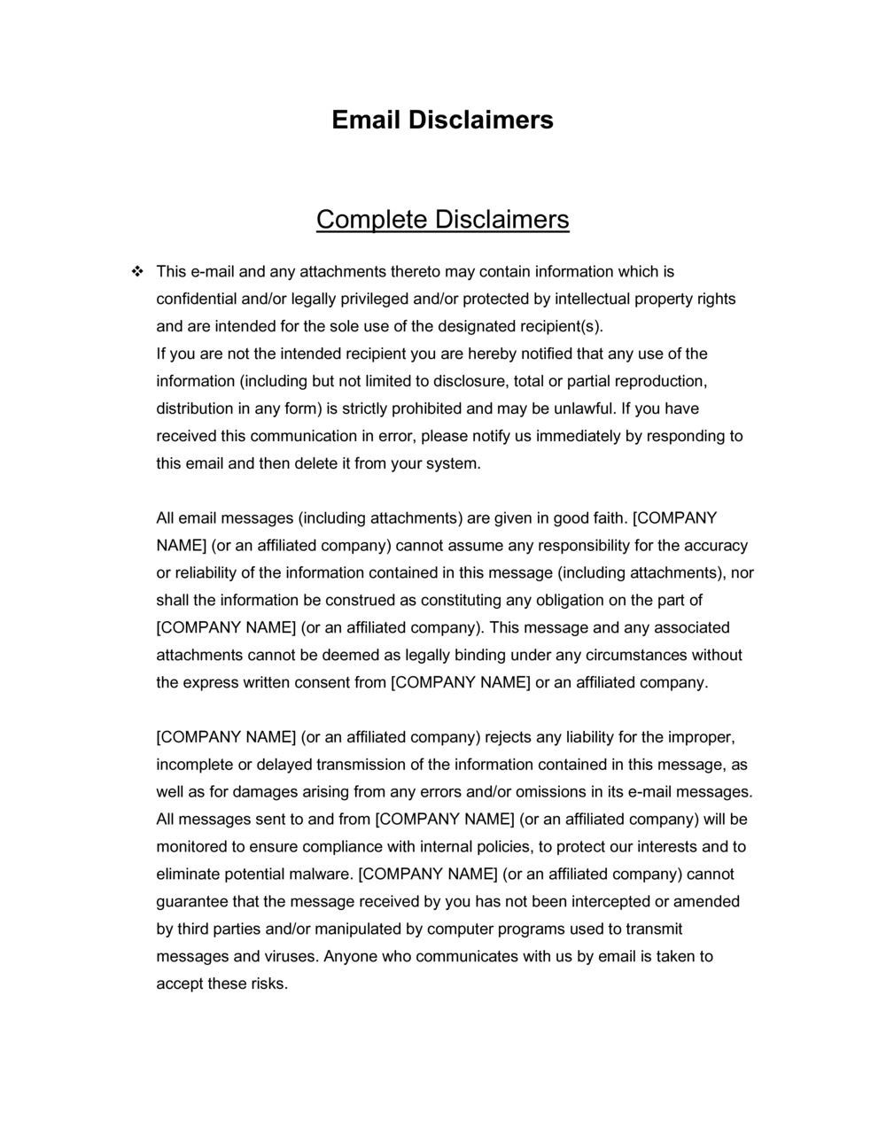 Email Disclaimer D12652