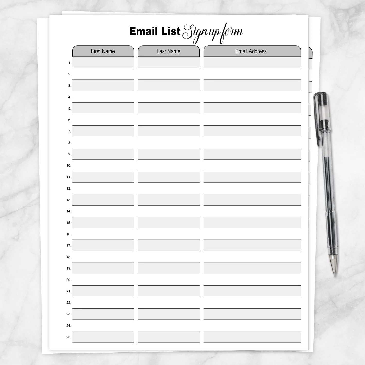 Email List Sign Up Form Printable