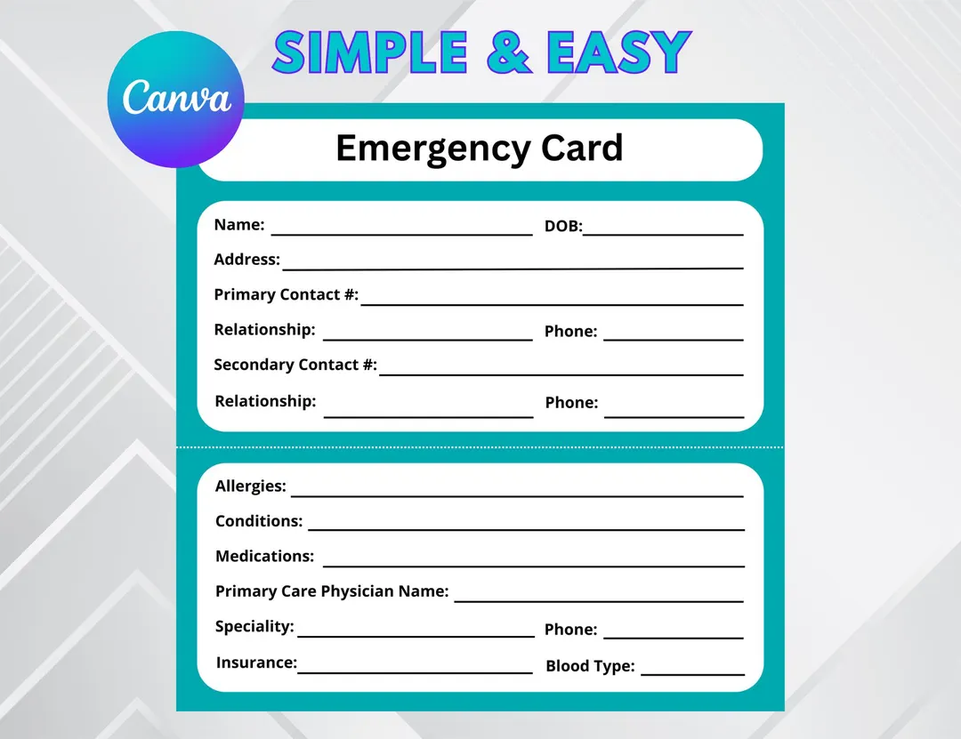 Emergency Contact Card Printable Ice