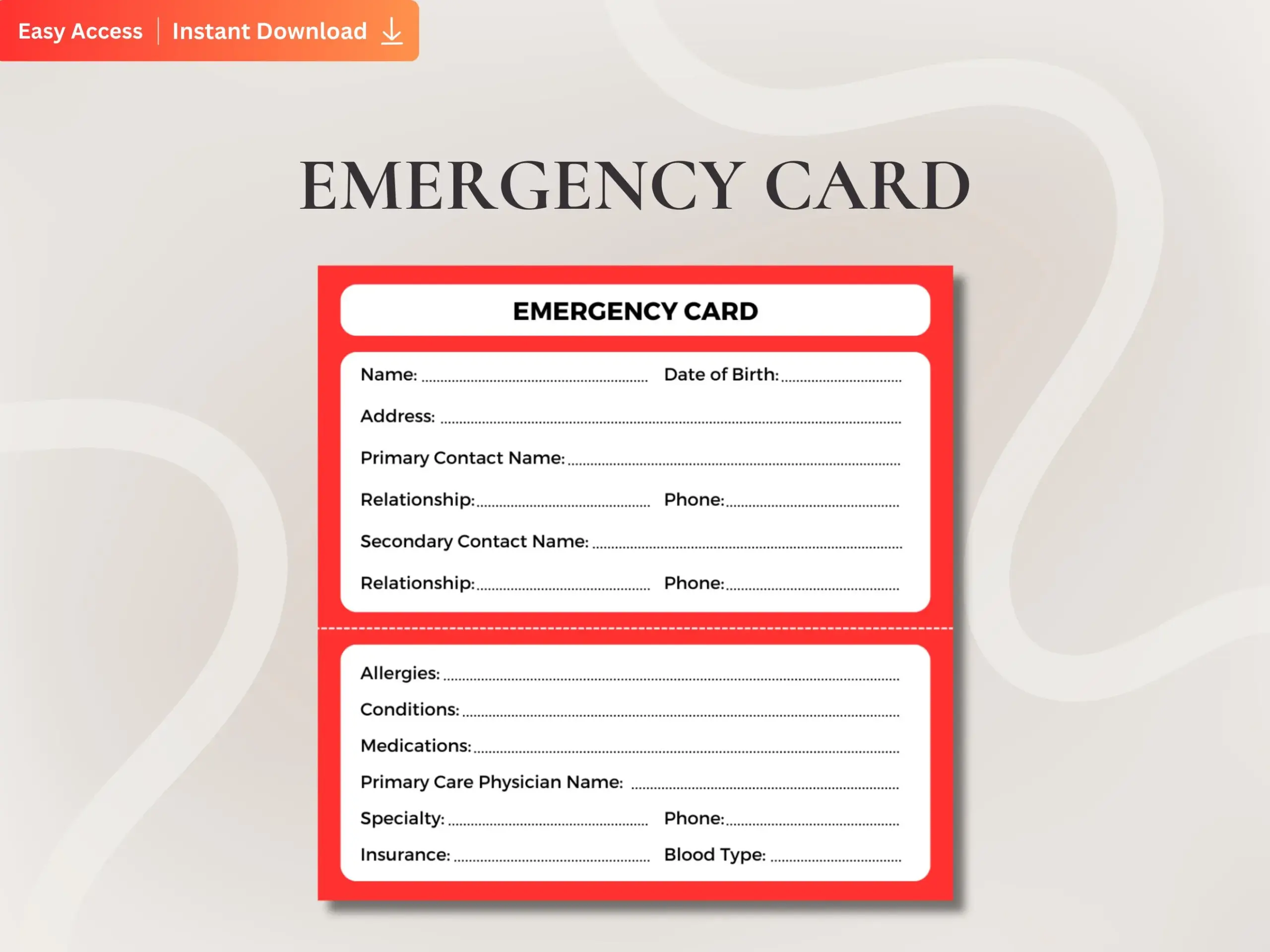 Emergency Contact Card Template