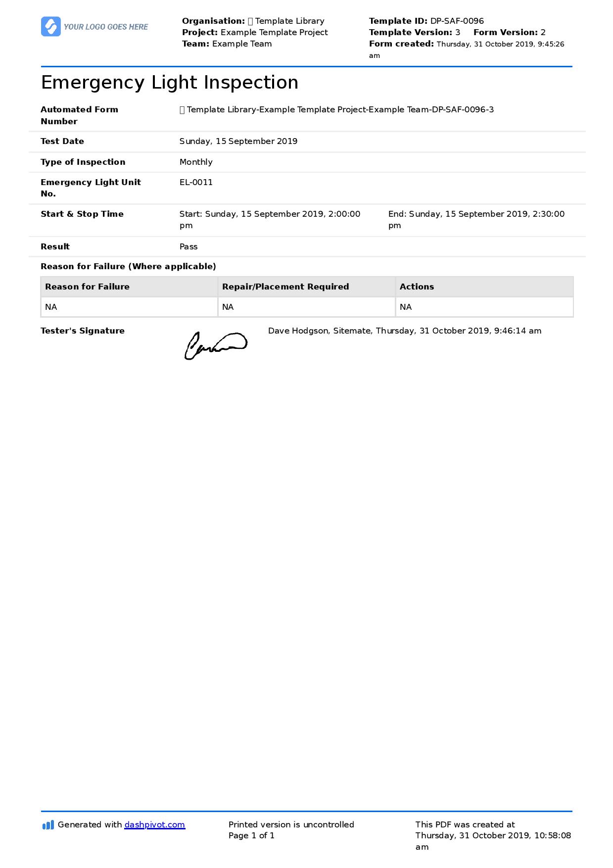 free printable emergency lighting test log template free printable emergency lighting test log template